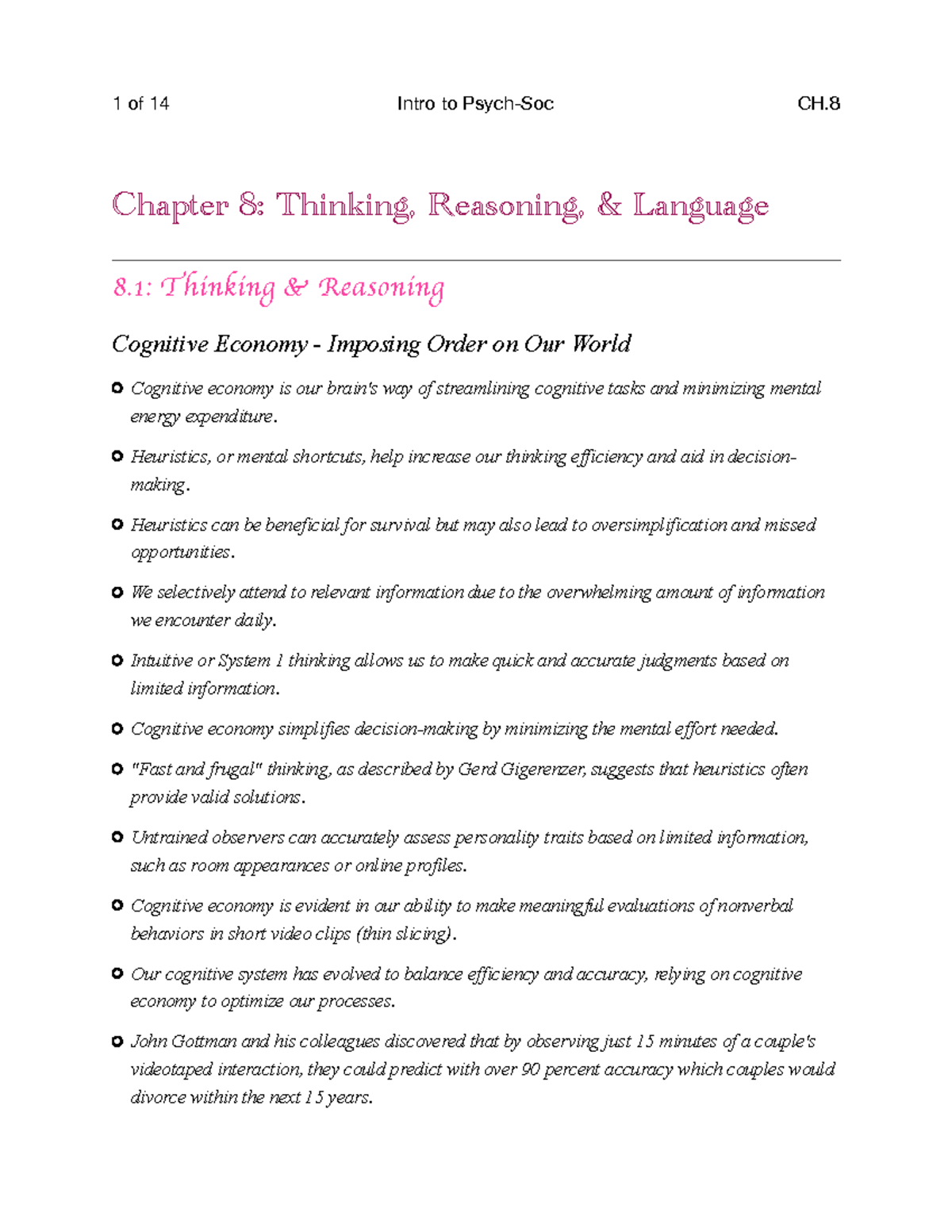 Chapter 8 Notes: Thinking, Reasoning, and Language Concepts - Studocu