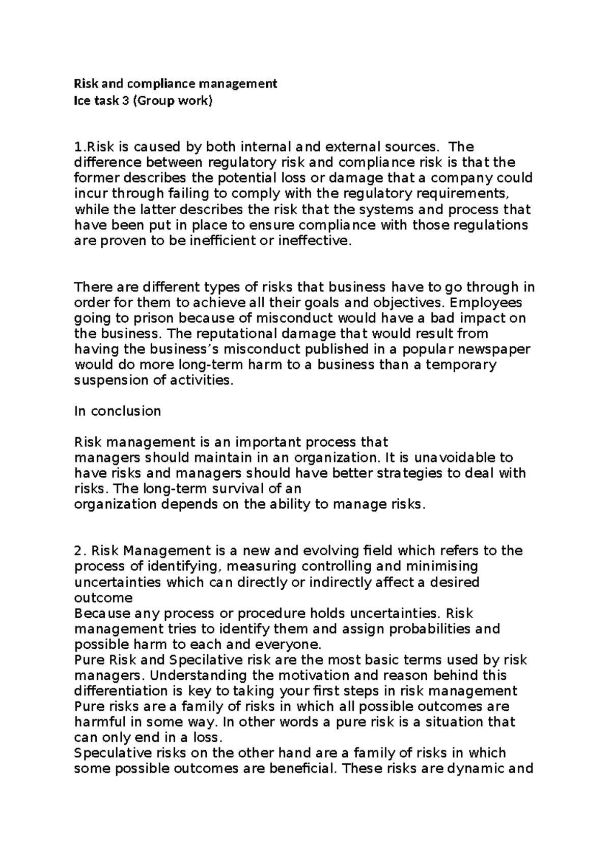 Risk and Compliance Management: Ice Task 3 Group Work Analysis - Studocu