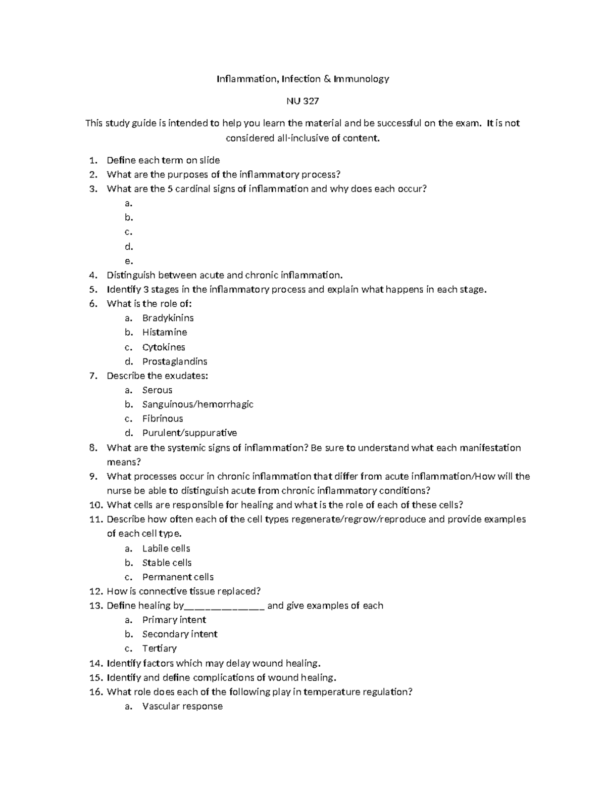 Inflammation, Infection & Immunology Study Guide - Inflammation ...