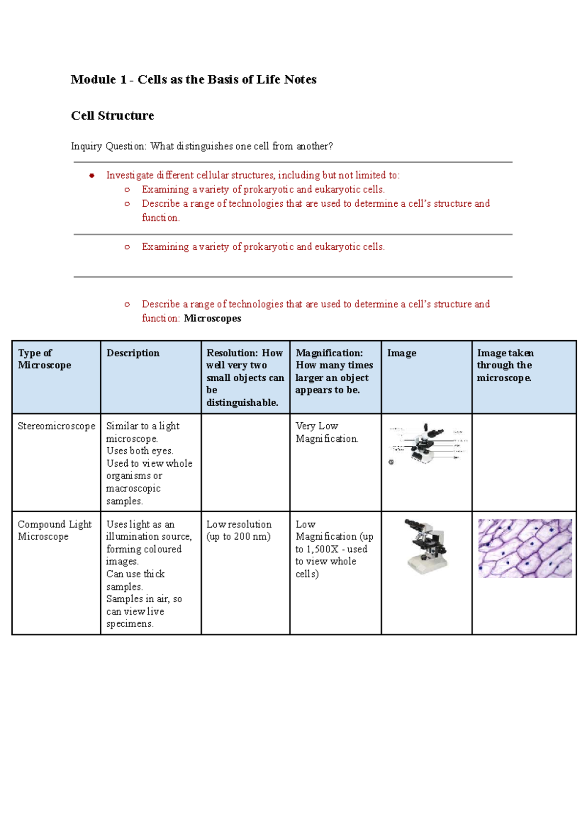 Module 1 - Cells as the Basis of Life: Structure & Function Insights ...