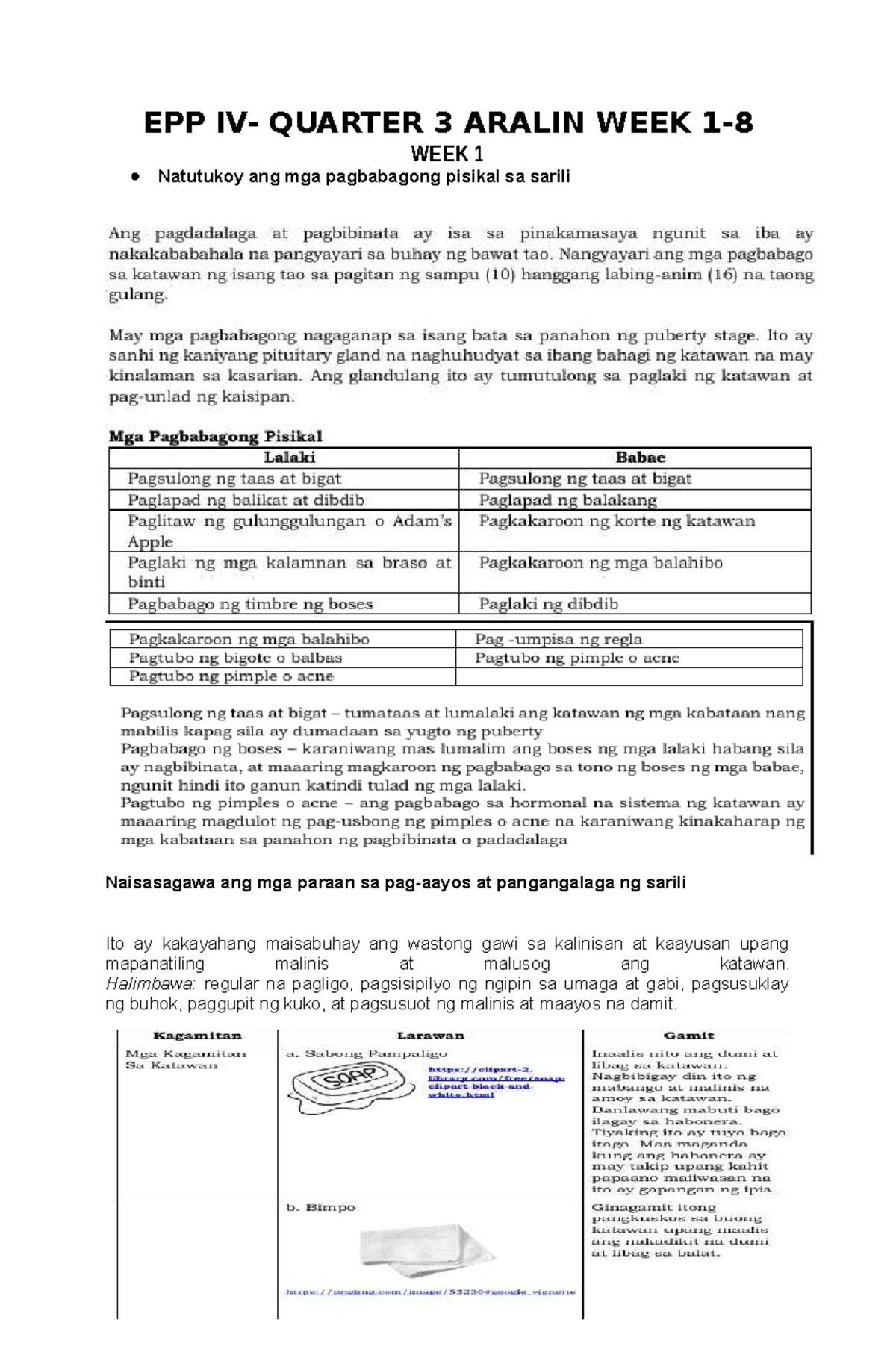 EPP IV 3RD Quarter Lesson Summary: Week 1 to Week 8 - Studocu