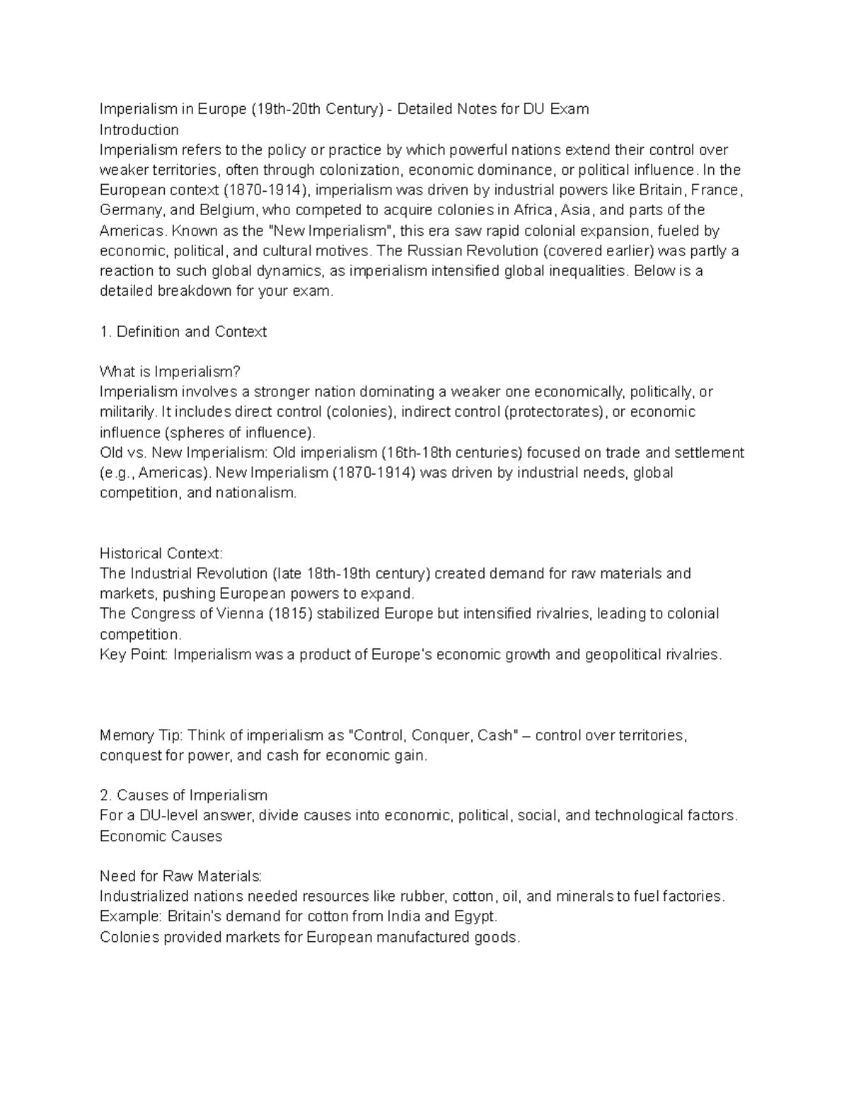 Imperialism in Europe (19th-20th Century) - Comprehensive DU Exam Notes ...