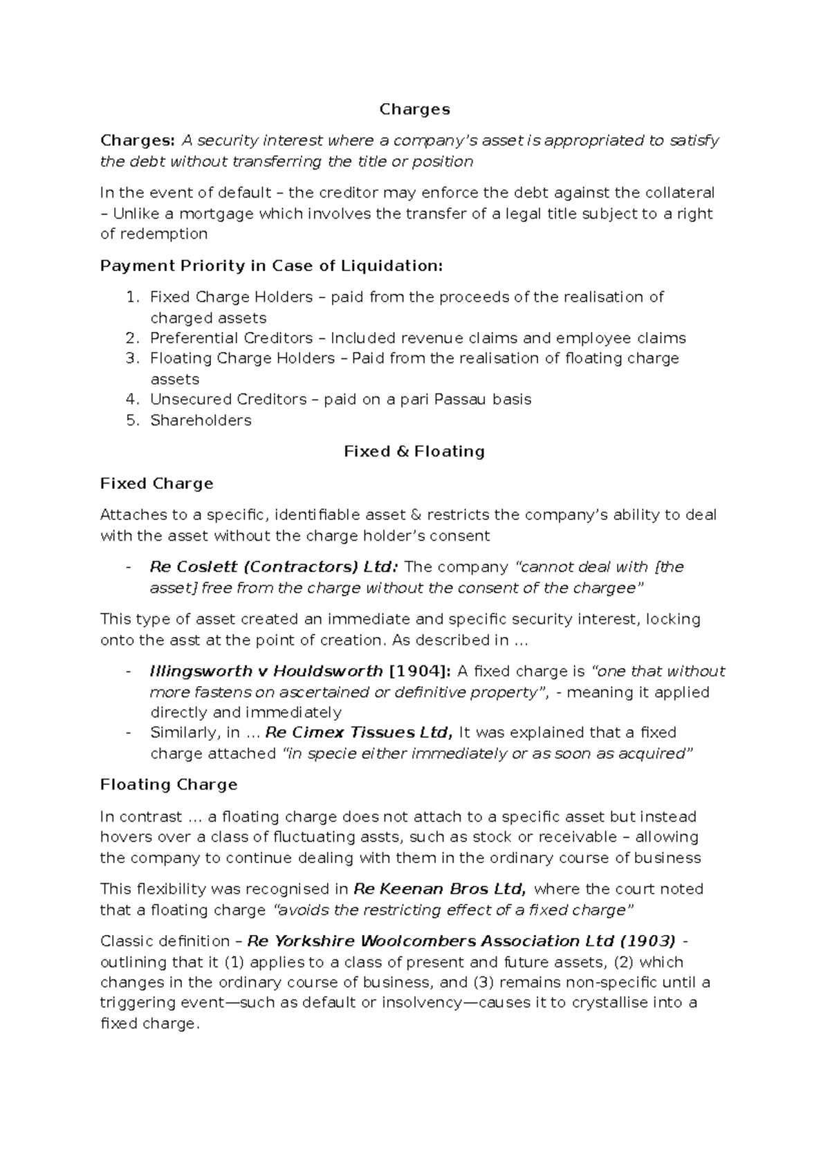Charges - Summary of Fixed and Floating Charges in Corporate Finance ...