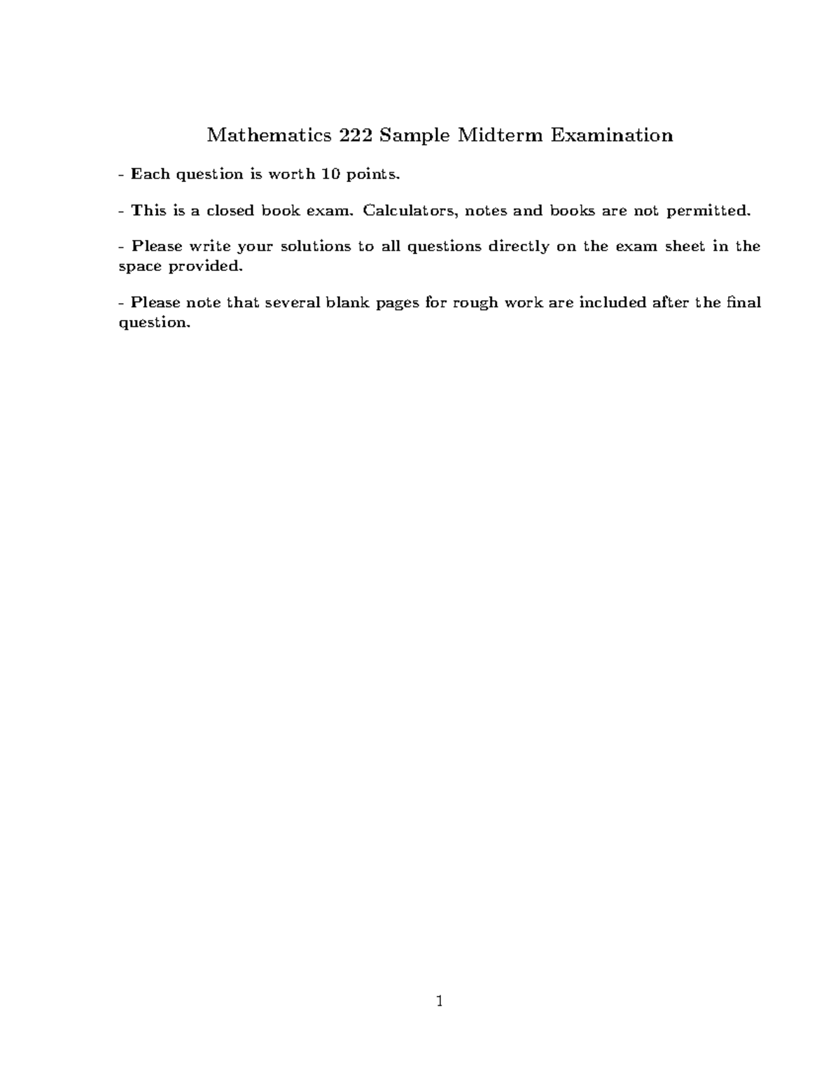 Mathematics MATH222 Sample Midterm Exam Solutions - Mathematics 222 ...