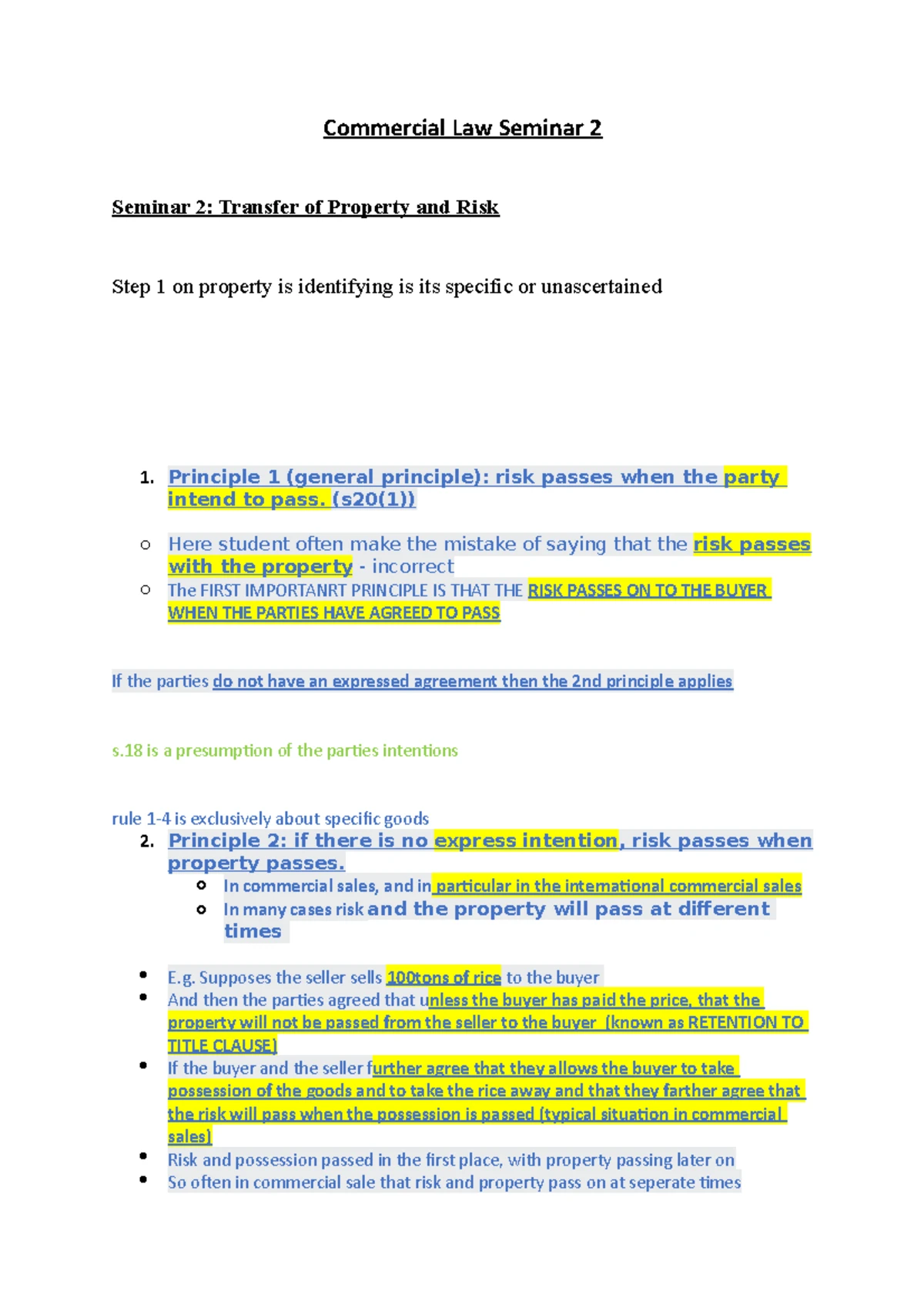 Commercial Law Seminar 1 - Commercial Law – Seminar 1 Seminar 1: The ...