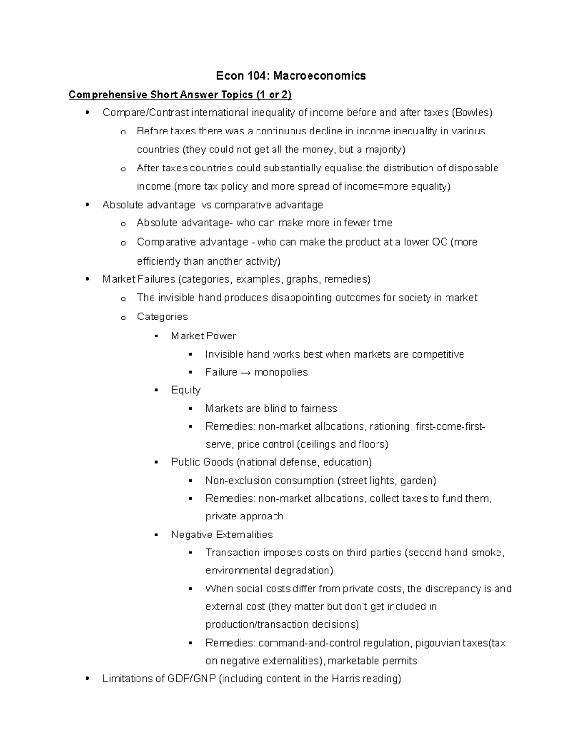 Econ 104: Macroeconomics Exam 2 Short Answer Study Notes - Studocu