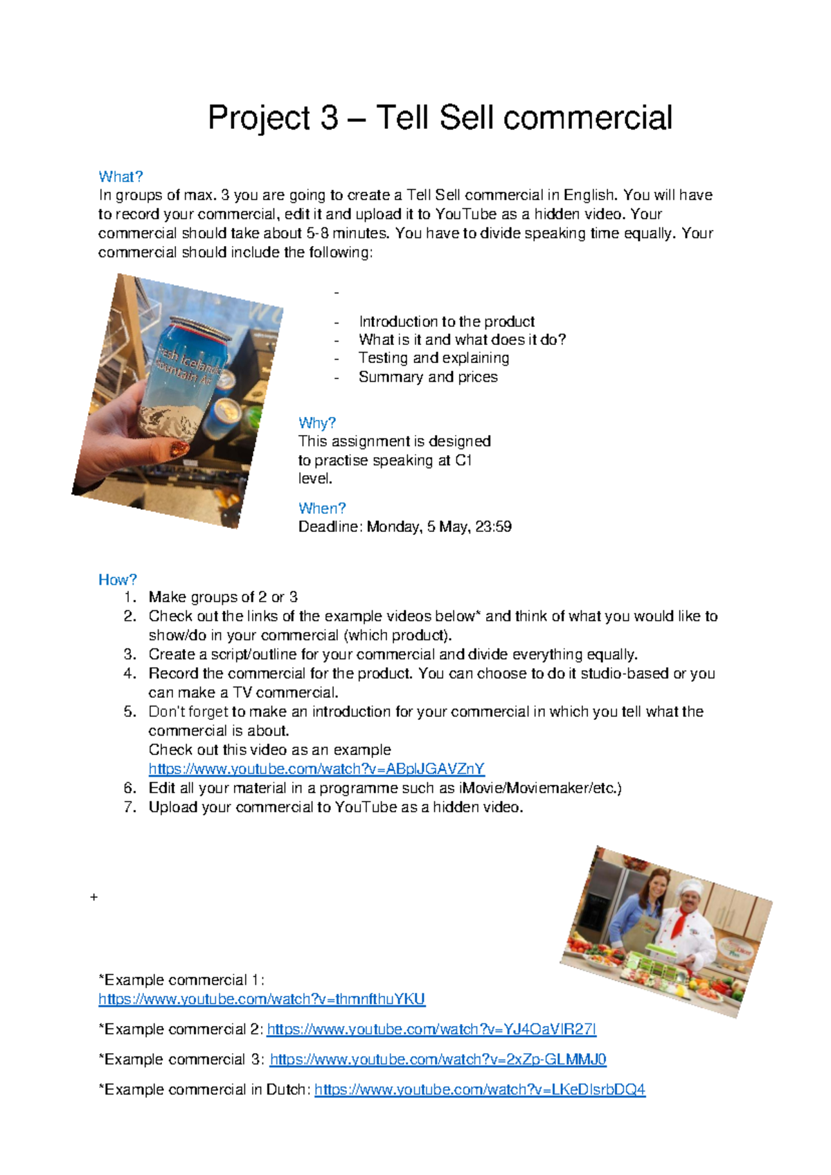 Project 3 - C1 Tell Sell Commercial Assignment Guidelines - Studeersnel