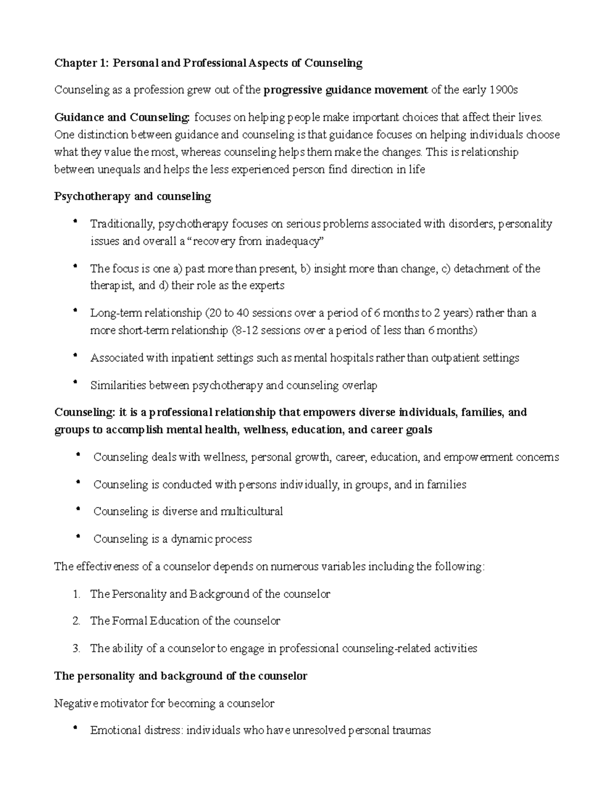 Counseling Unit 1: Personal & Professional Aspects - Study Notes - Studocu