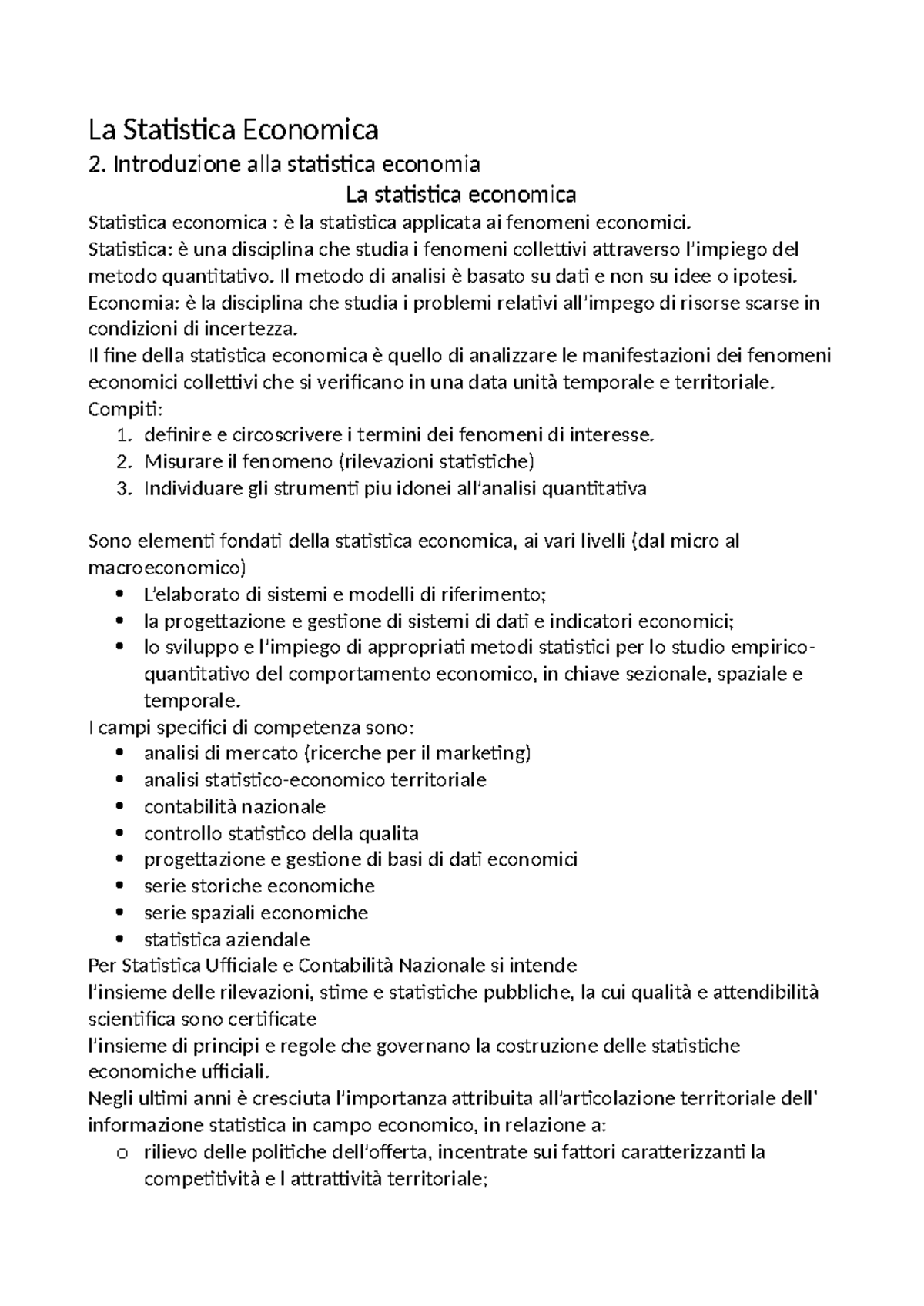 Statistica Economica 2: Introduzione e Metodi di Analisi - Studocu