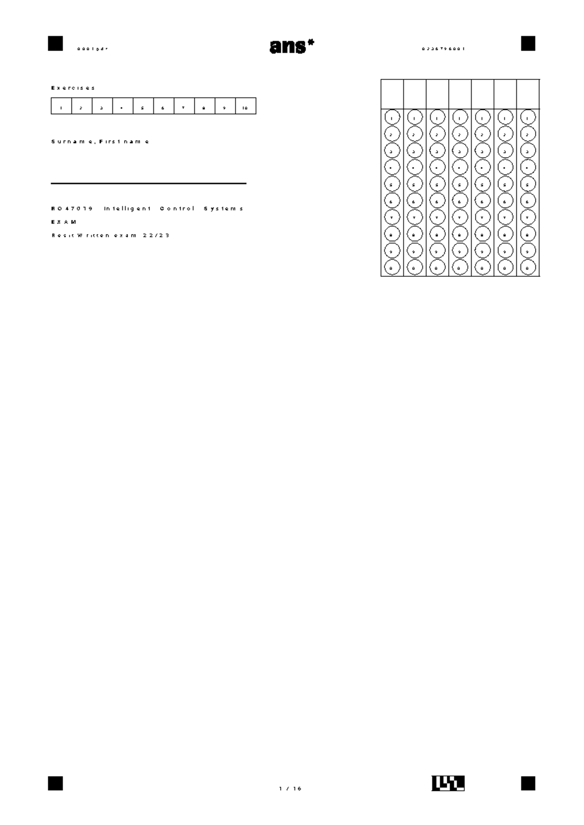 RO47019 Intelligent Control Systems Resit Exam Exercises 1-10 - Studeersnel