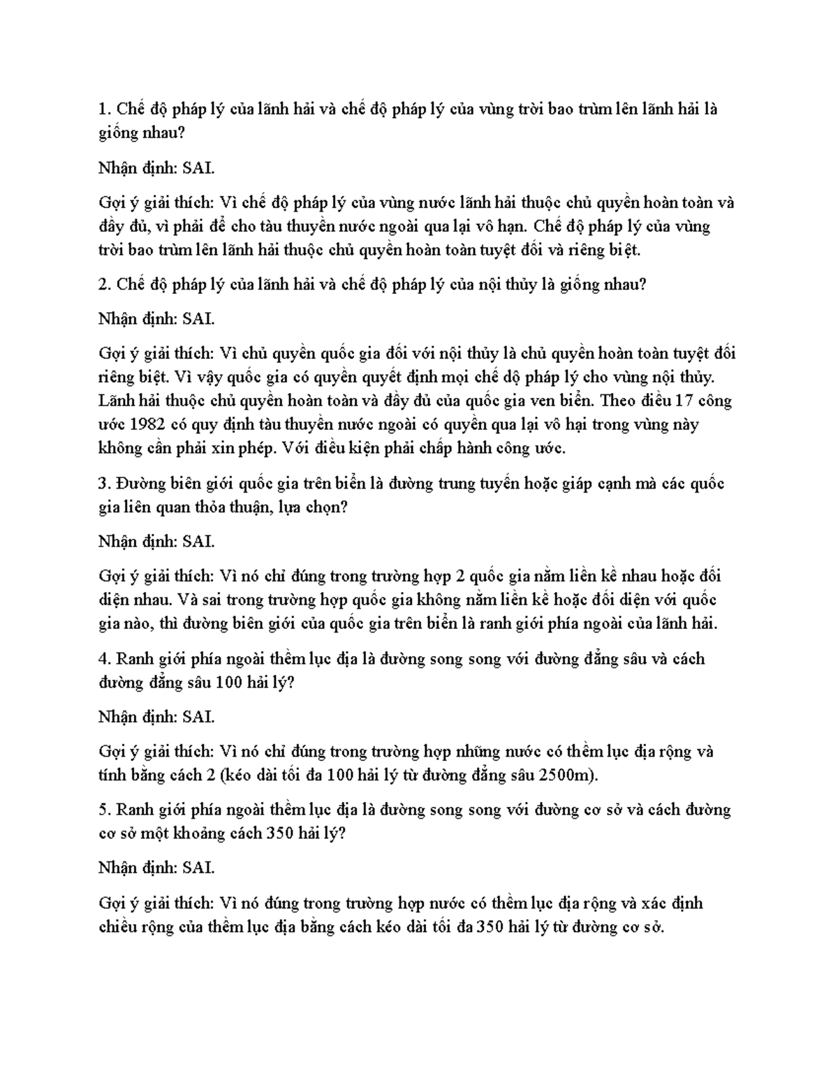 100 Câu Nhận Định Đúng Sai Về Công Pháp Quốc Tế (CPQT) - Document Preview