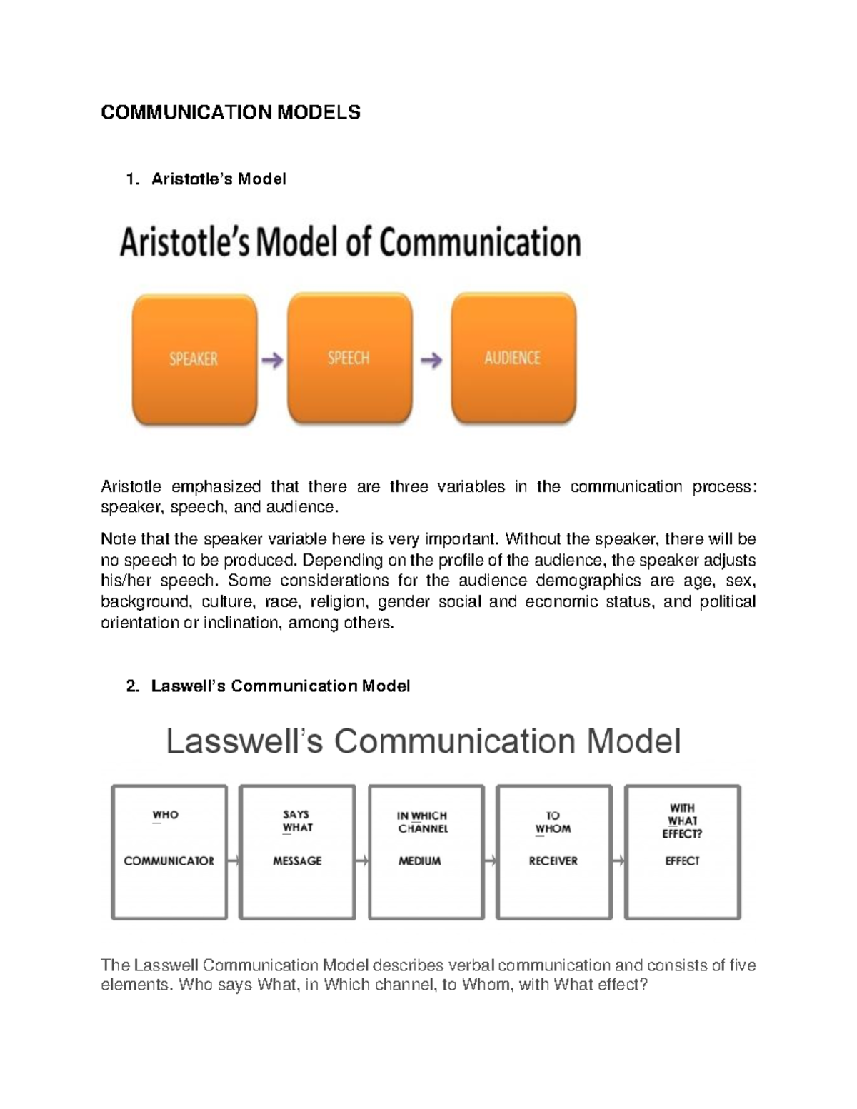 Communication Models: An Analysis of Key Theories and Frameworks - Studocu