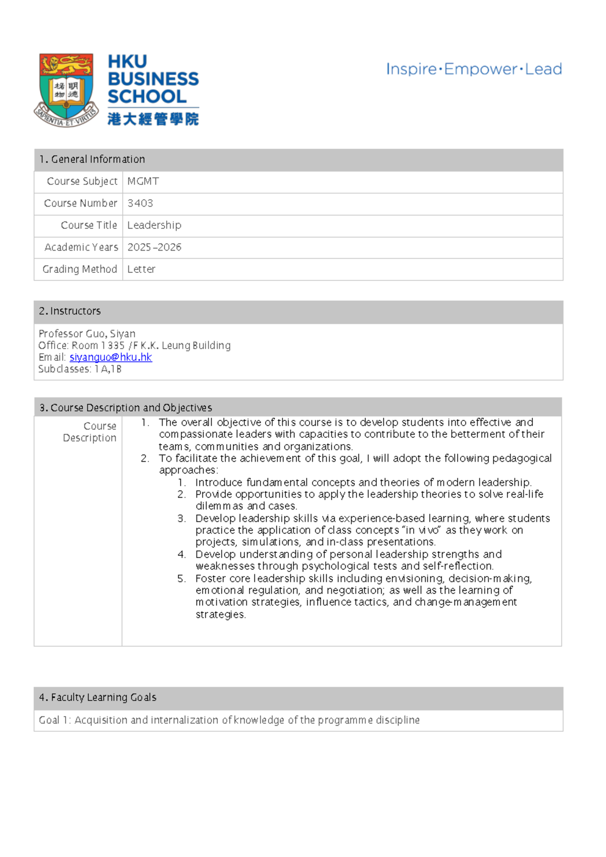 MGMT 3403 Leadership Course Syllabus and Assessment Overview - Studocu