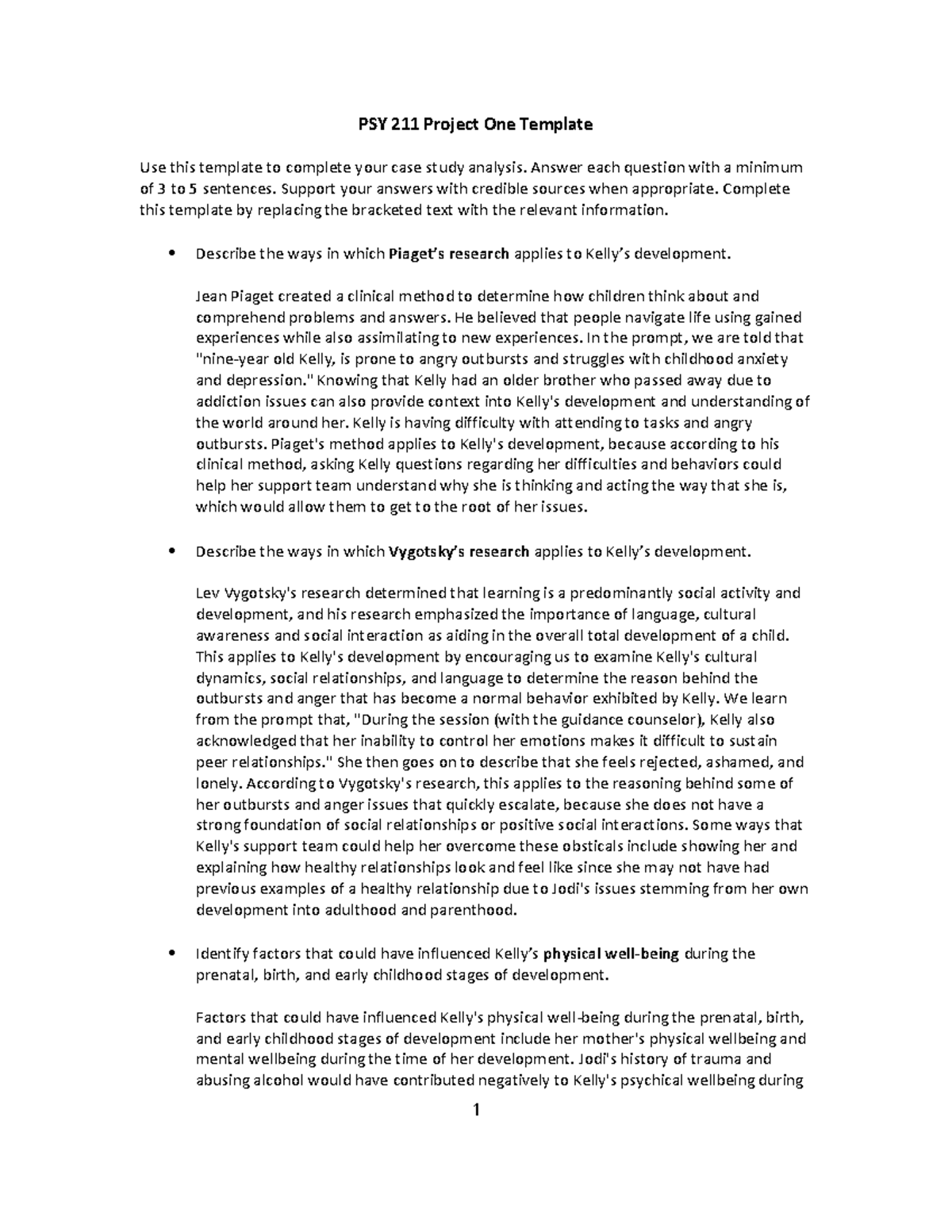 PSY 211 Case Study Analysis Template for Project One - Studocu
