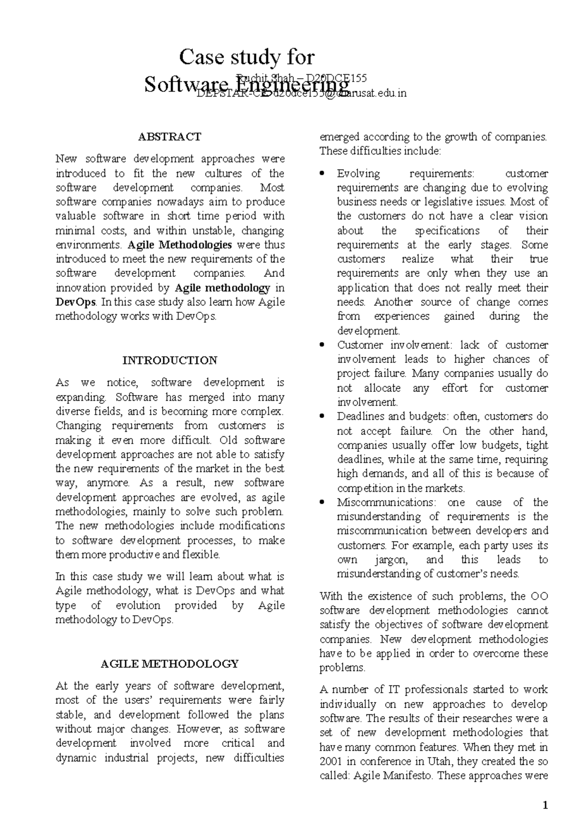 D20DCE155 Case Study on Agile Methodologies and DevOps Integration ...