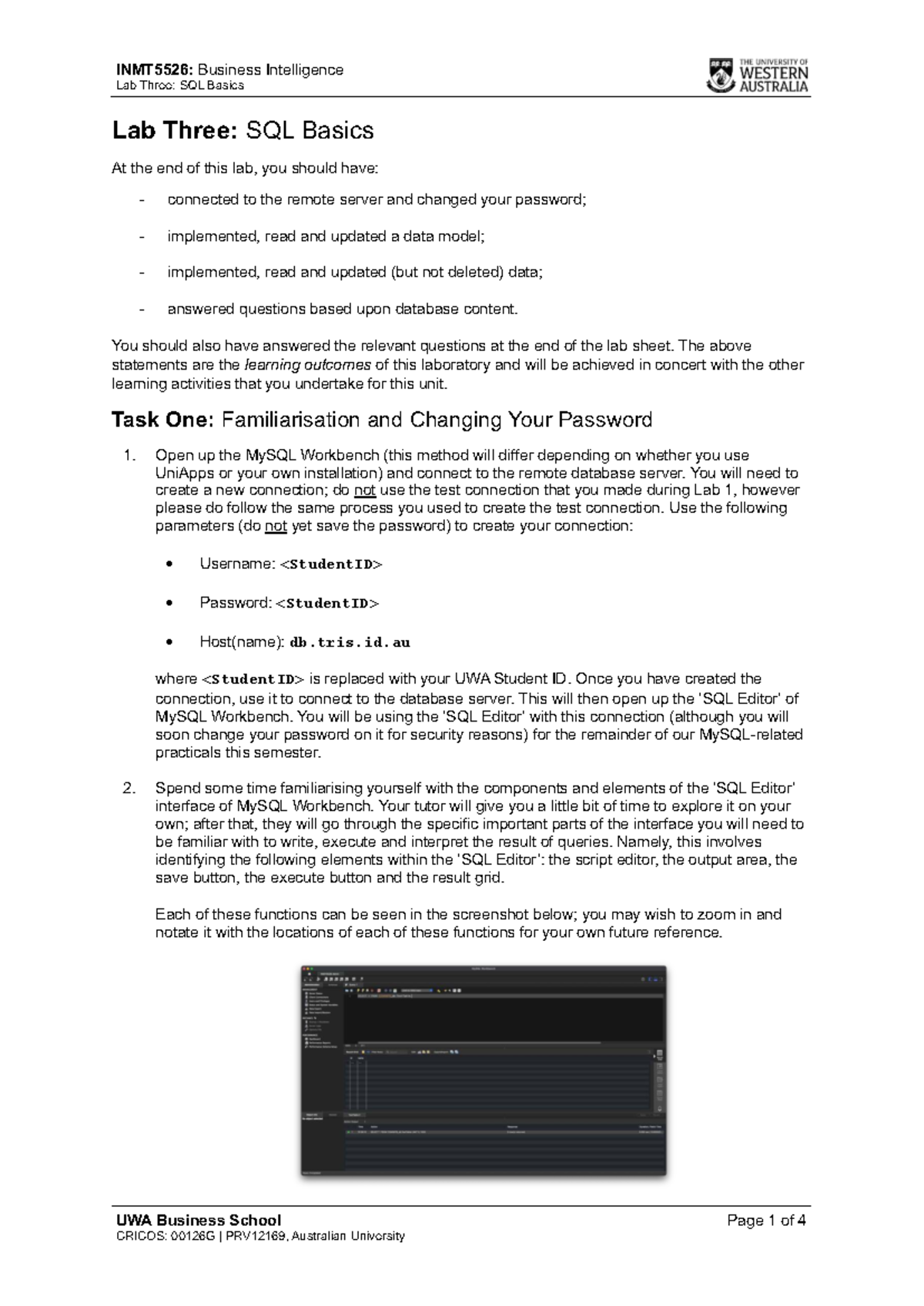 INMT5526: Business Intelligence Lab 3 - SQL Basics Guide - Studocu