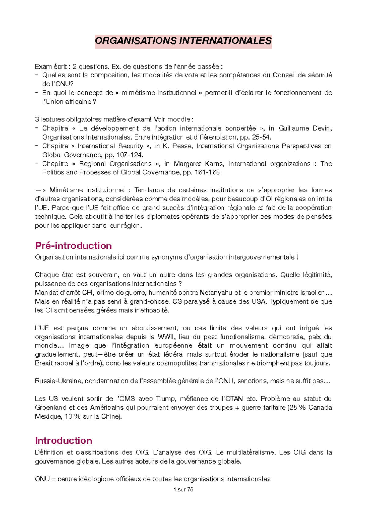 Organisations Internationales : Examen Écrit et Questions Passées (CIV 101) - Document Preview