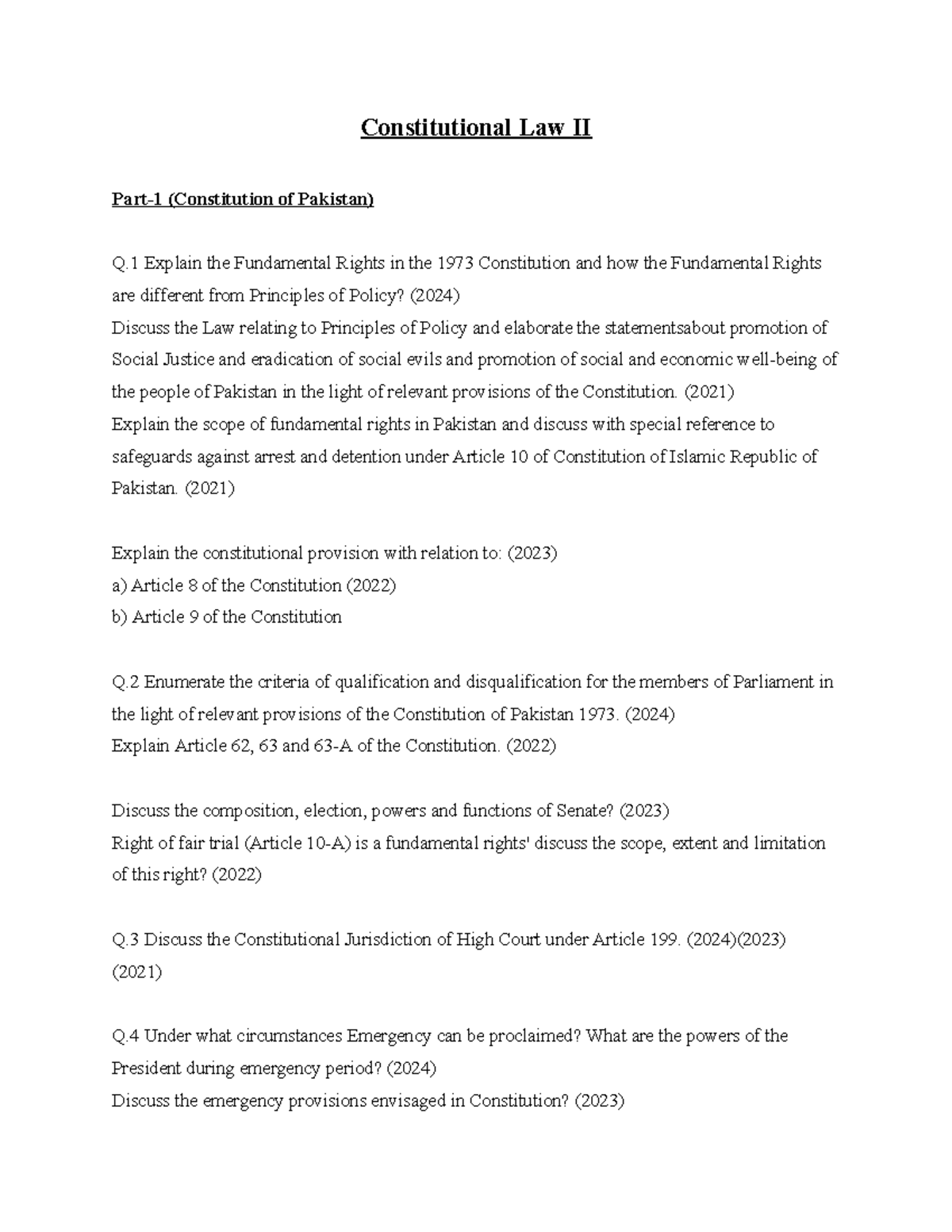 Constitutional Law II - Comprehensive Notes on Pakistan's Constitution ...