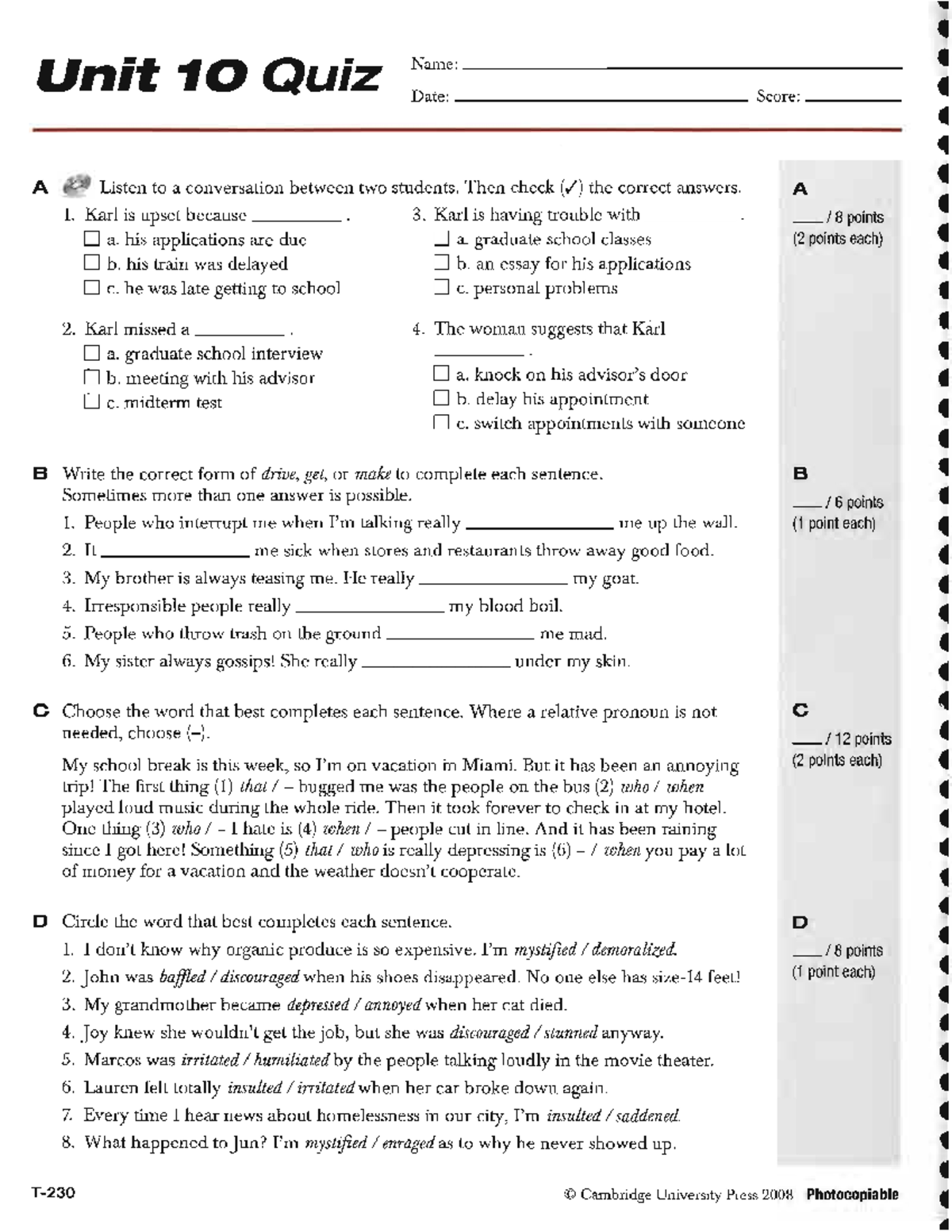 Unit 10 Quiz B2 Listening And Grammar Exercises Studocu