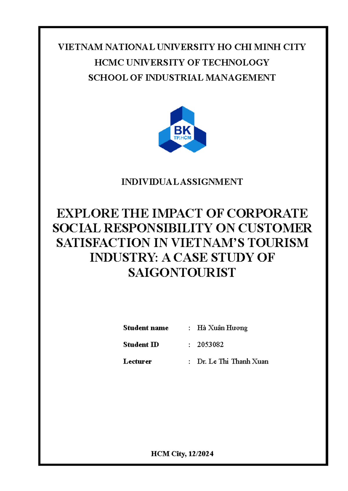 Individual Assignment - HA XUAN Huong: CSR Impact on Customer ...