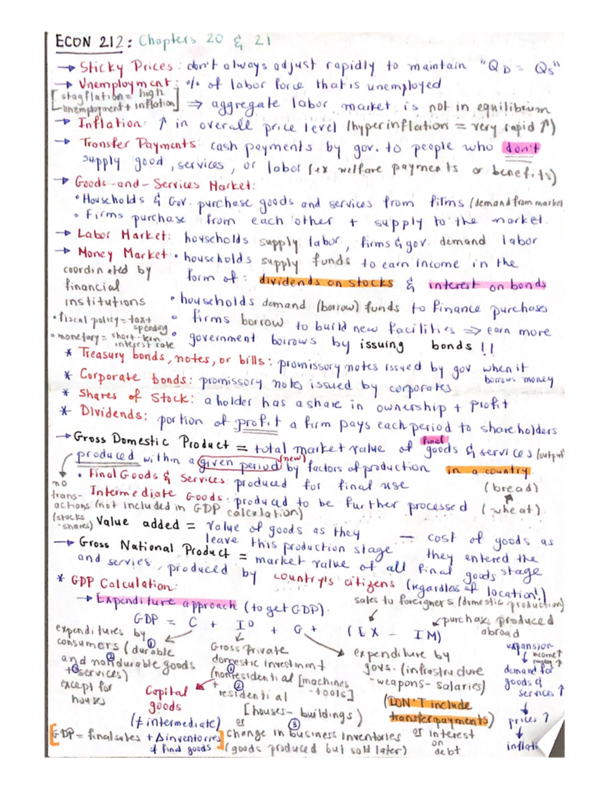 ECON 212 Notes - ECON 212: Chapters 20 Sticky Prices : always adjust ...