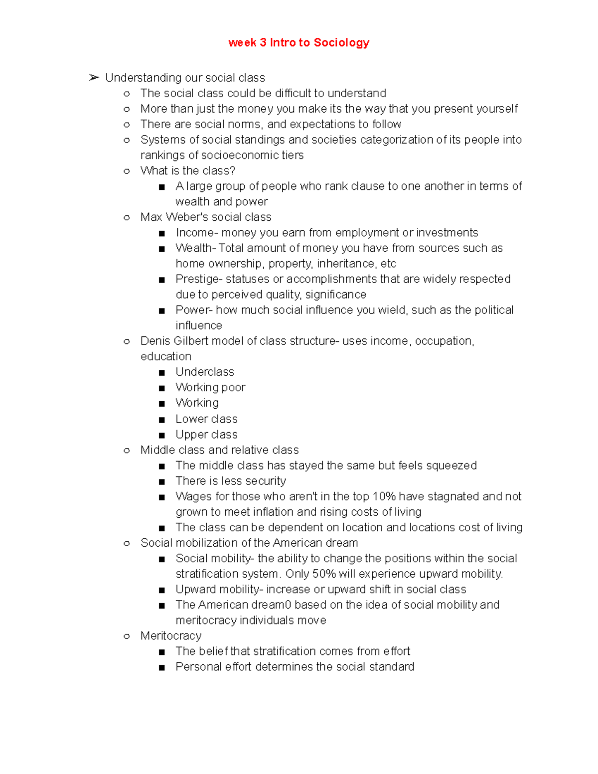 Week 3 Intro to Sociology - Understanding our social class The social ...