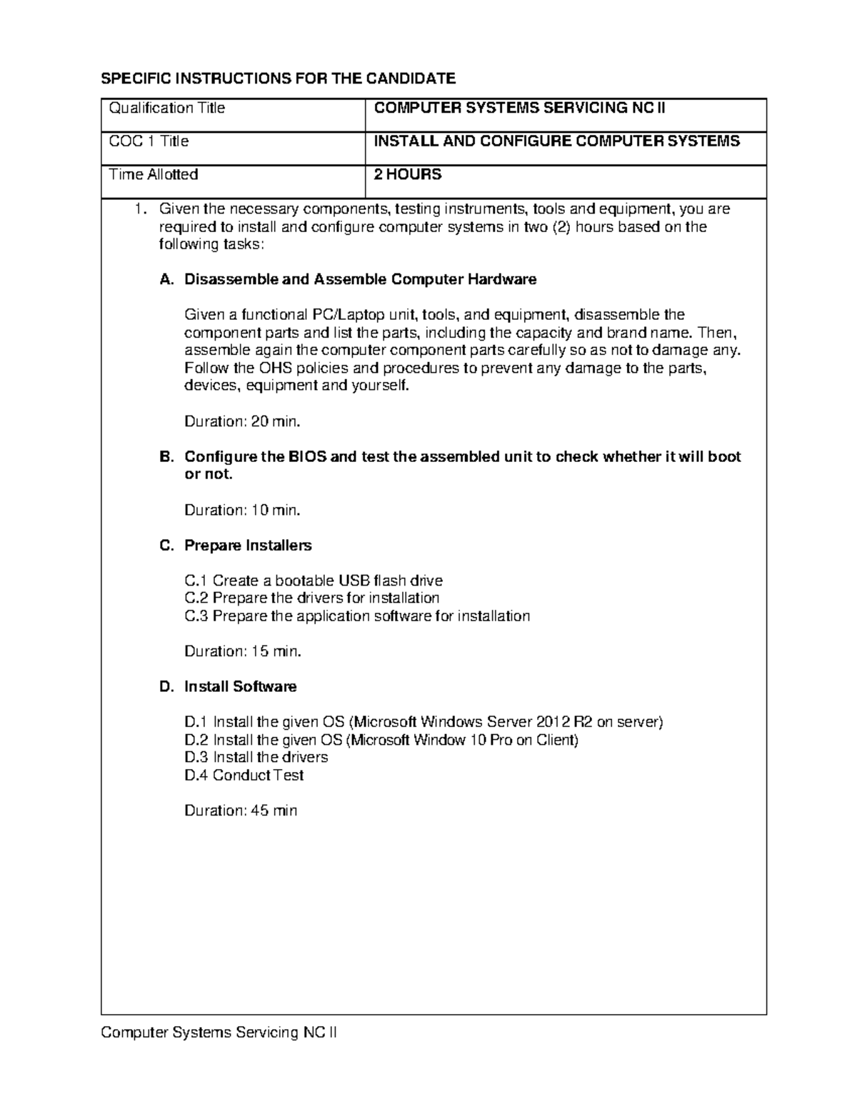 CSS-NC2 Assessment Instructions for Computer Systems Servicing - Studocu