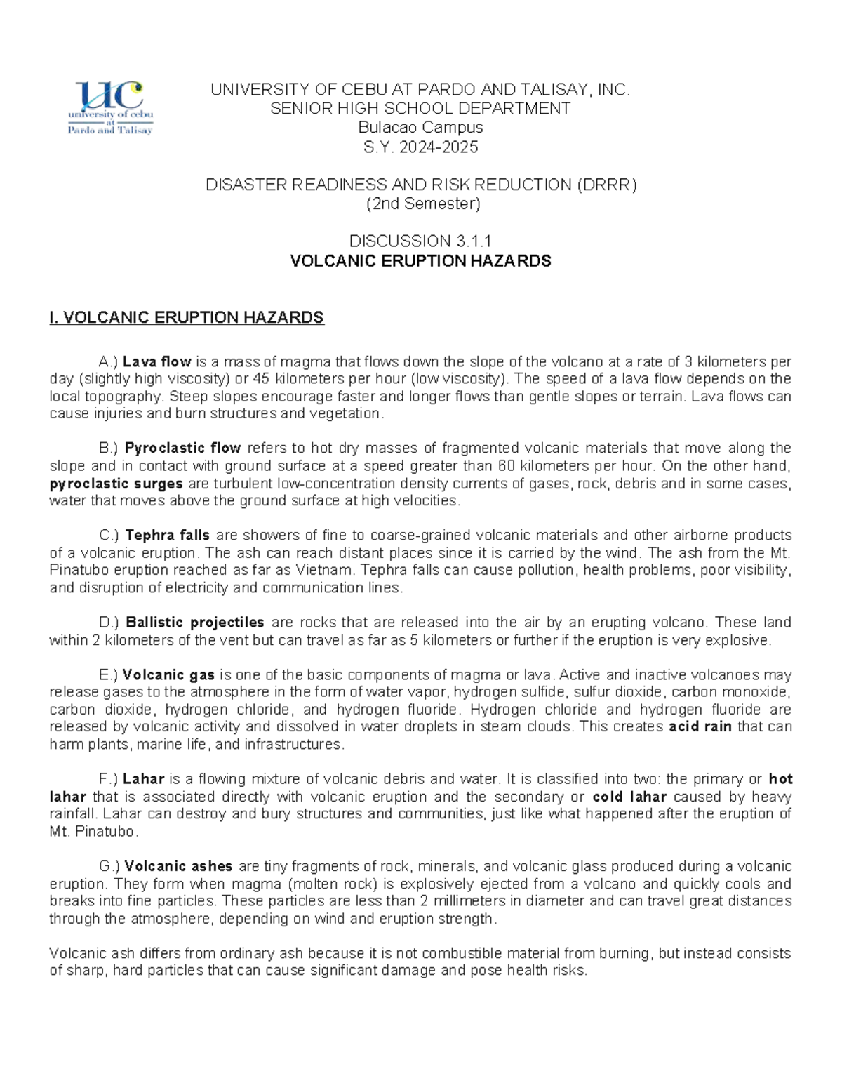Disaster Readiness & Risk Reduction (2nd Sem) - Volcanic Eruption ...