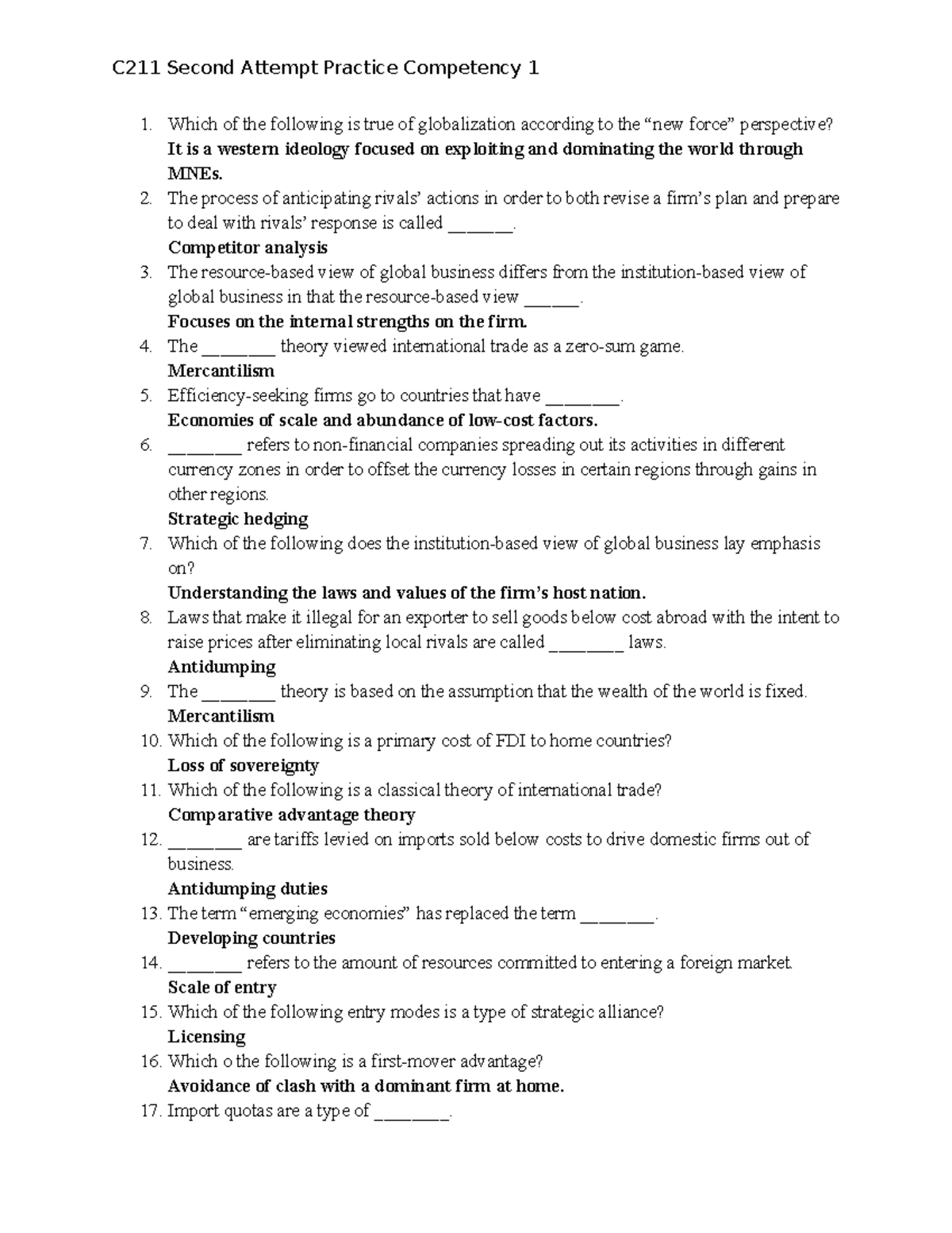 C211 Final Exam Practice for Competency 1 - Studocu