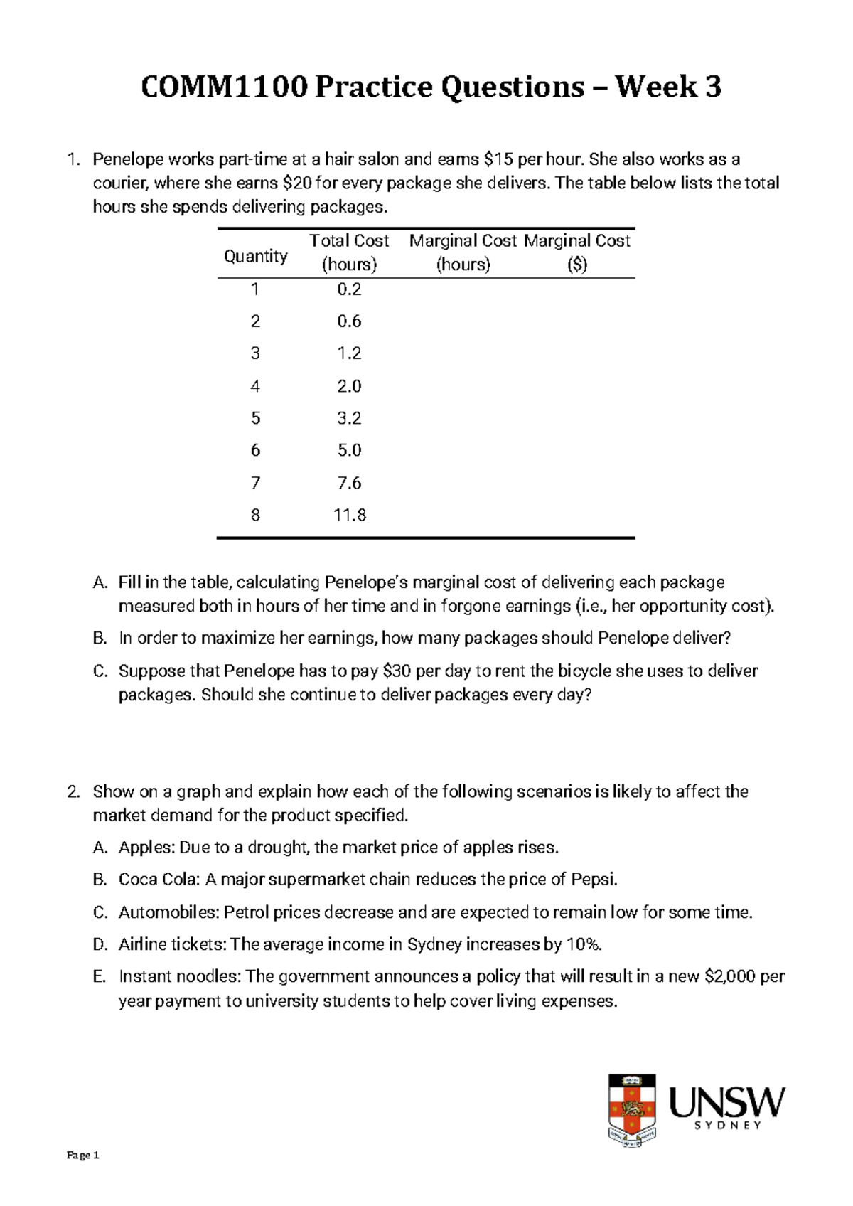 COMM1100 Week 3 Practice Questions - COMM1100 Practice Questions – Week ...