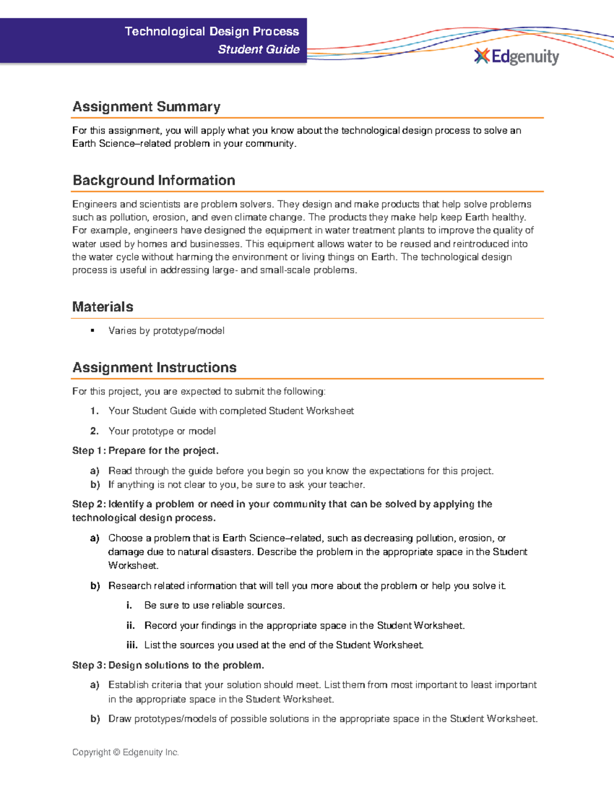 Technological Design Process: Earth Science Project Guide (Student ...