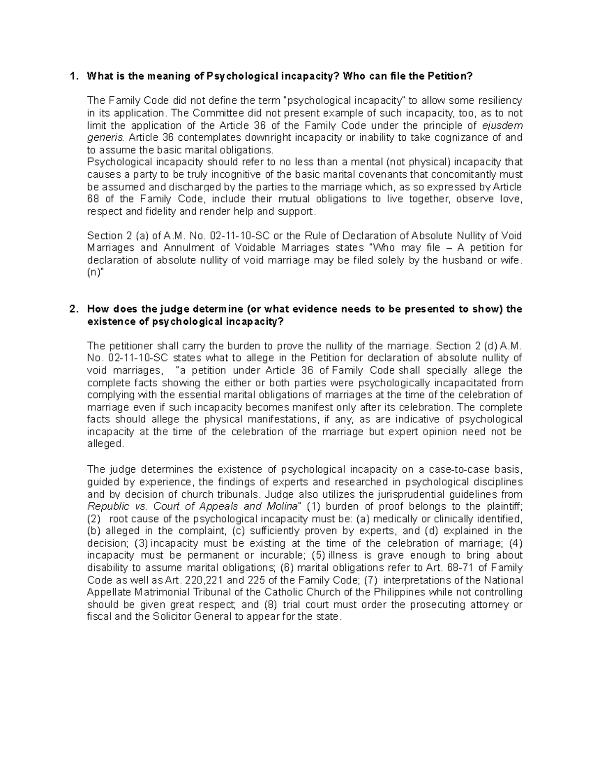 Psychological Incapacity: Key Insights & Legal Implications - Studocu