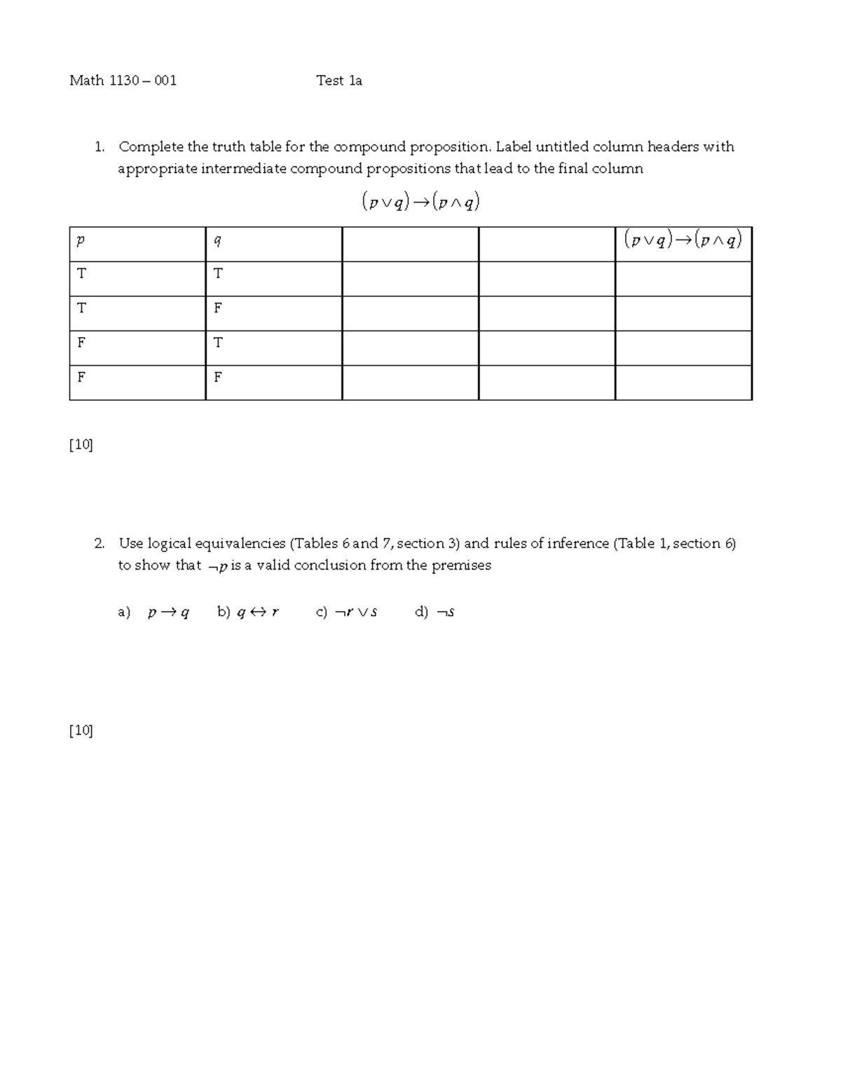 Math 1130 Test 1a - Practice Problems and Solutions - Studocu