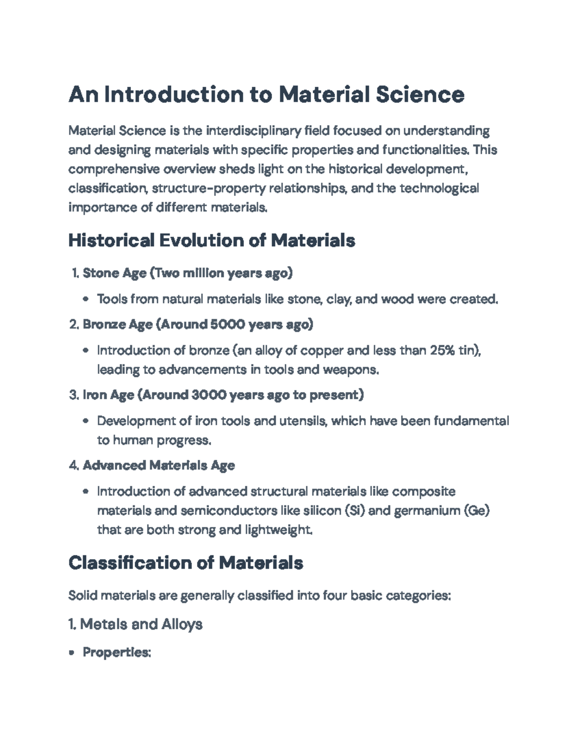An Overview of Material Science: Structure, Properties, and ...