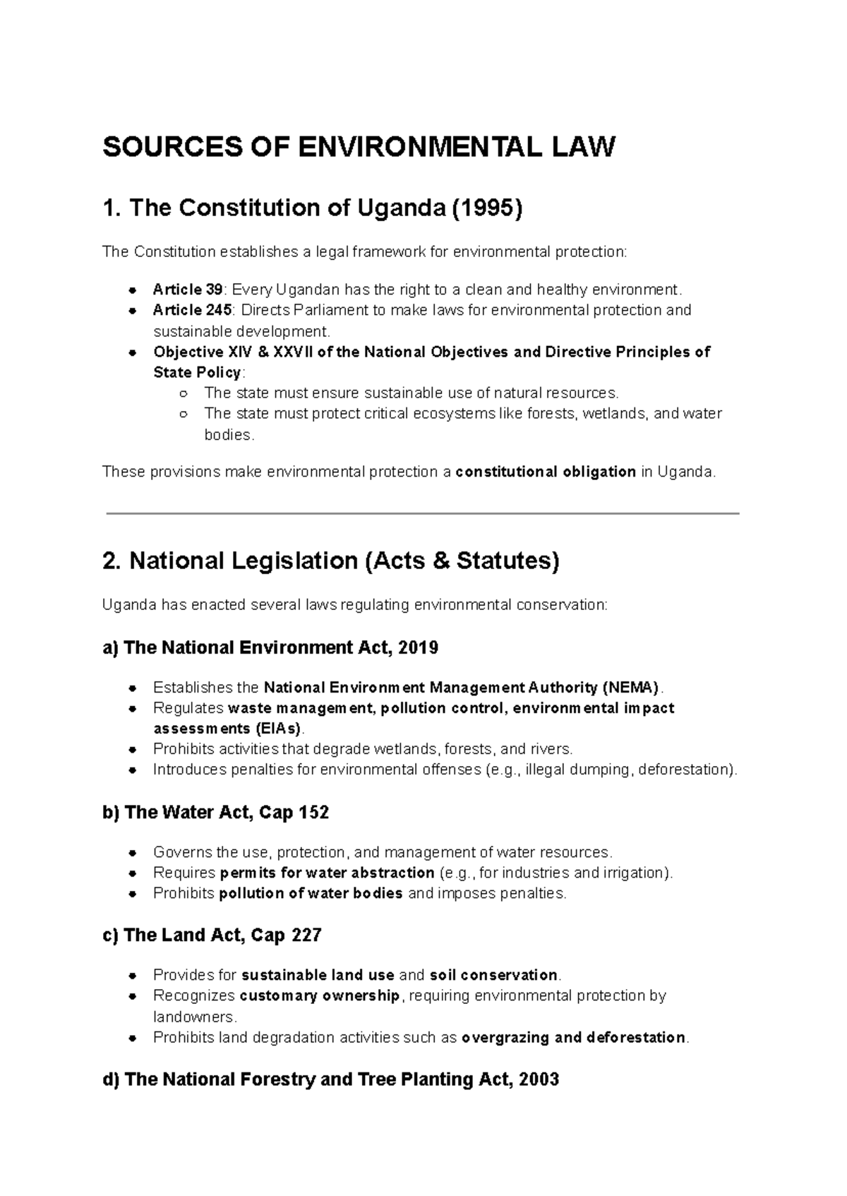 Sources and Enforcement of Environmental Law in Uganda (ENV LAW 101 ...