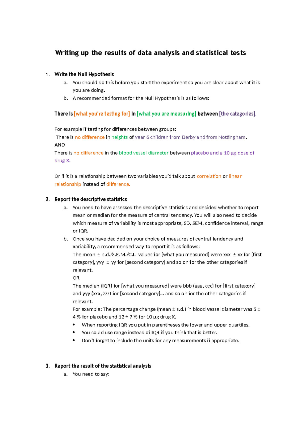 Data Analysis and Statistical Reporting Guidelines - Writing up the ...