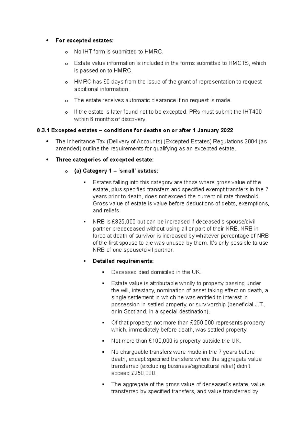 Wills Chapter 8: Excepted Estates and Inheritance Tax Regulations - Studocu