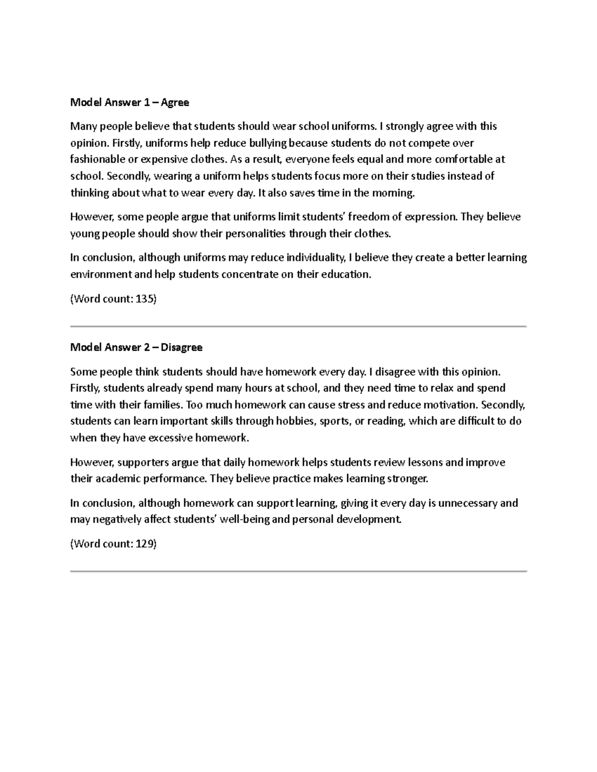 Argumentative Essay Examples: Agree & Disagree Perspectives - Studocu