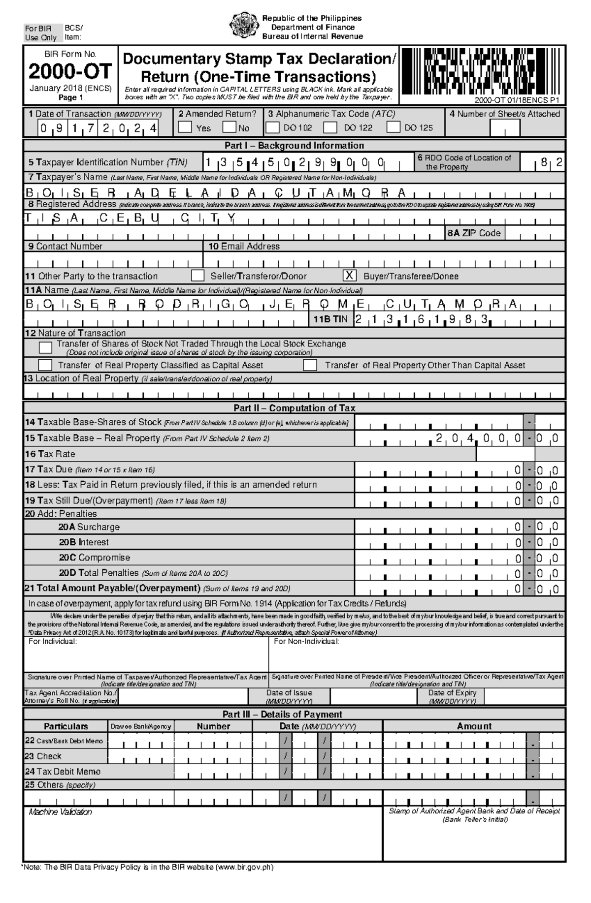 Form2000 OT - form 2000 - NOTE: Please read the BIR Data Privacy Policy ...