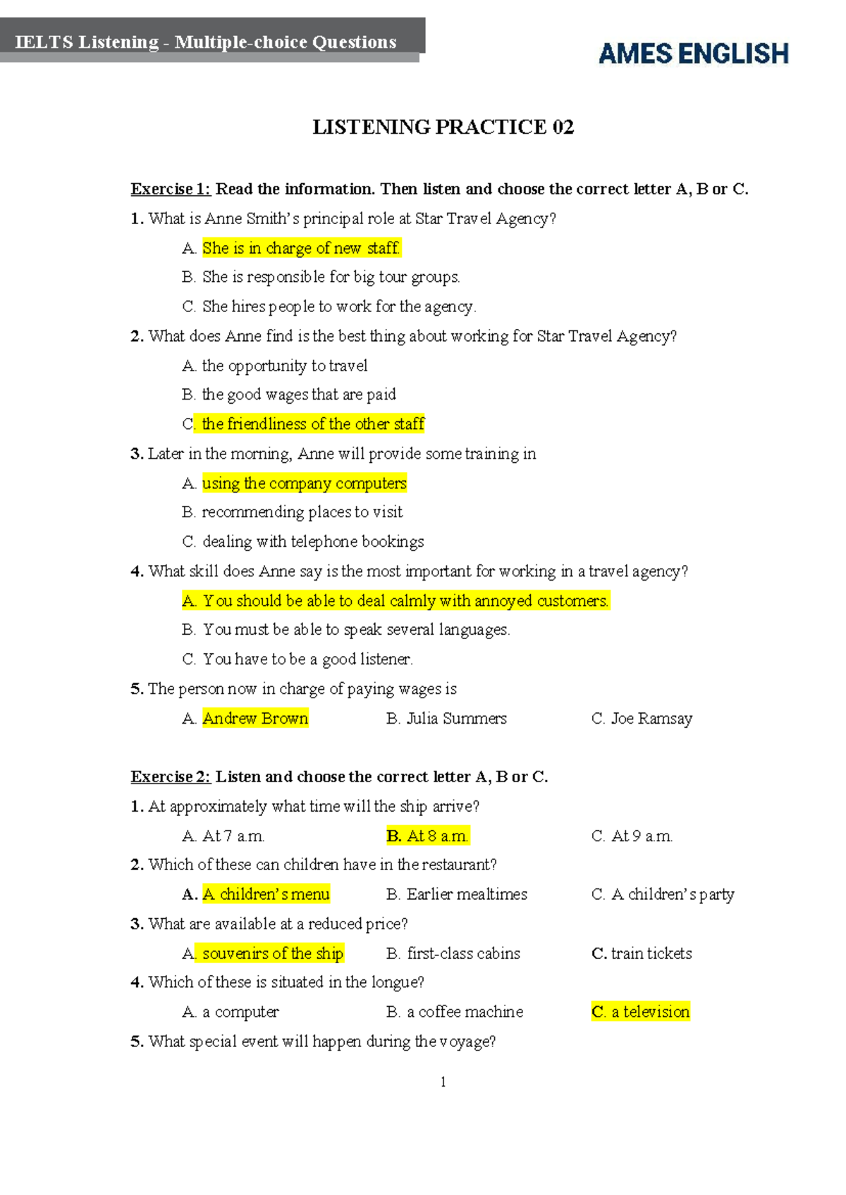 IELTS Listening Practice 02 - Exercises and Answers - Studocu