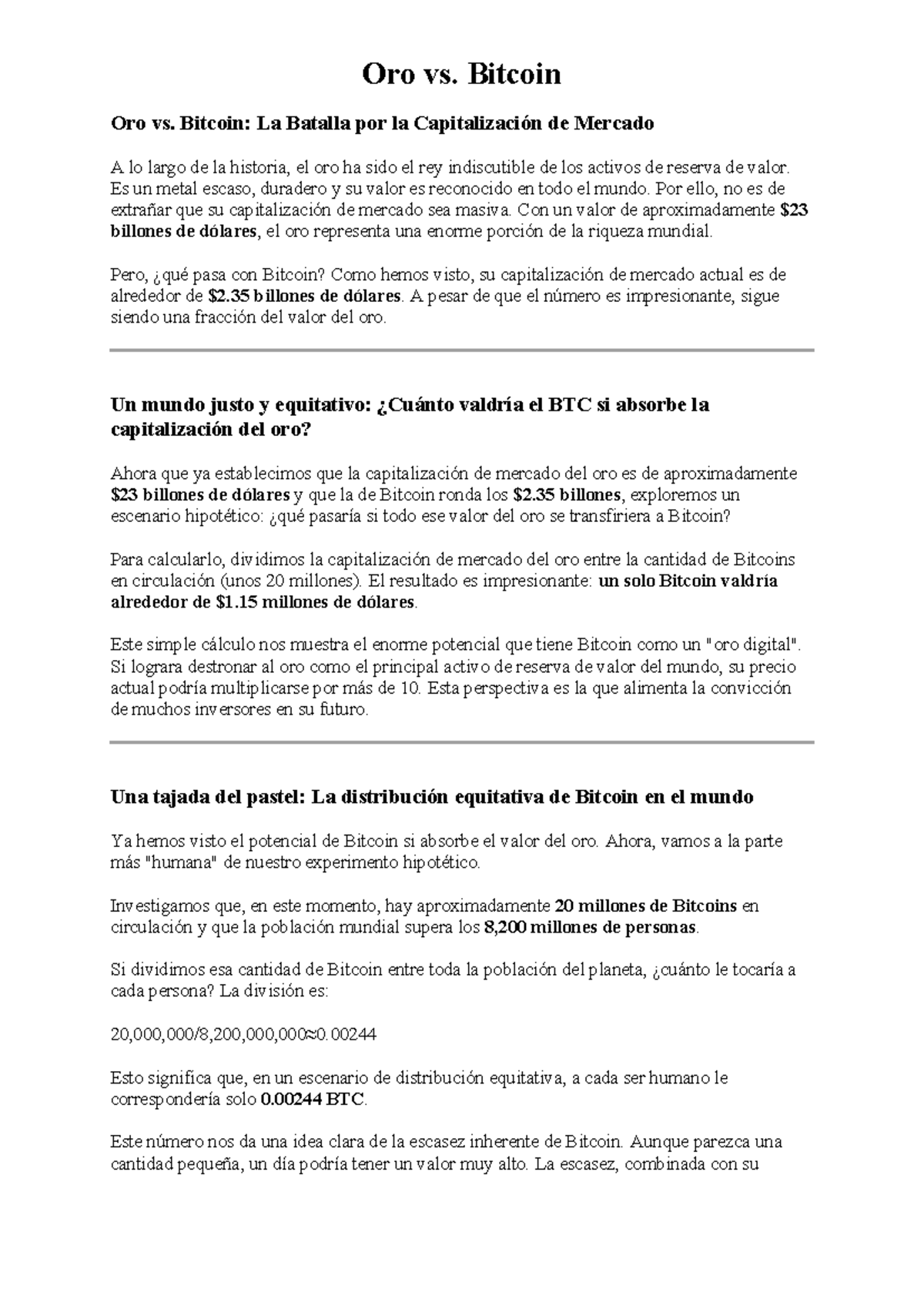 Oro vs. Bitcoin: Análisis de Capitalización de Mercado y Escasez - Studocu