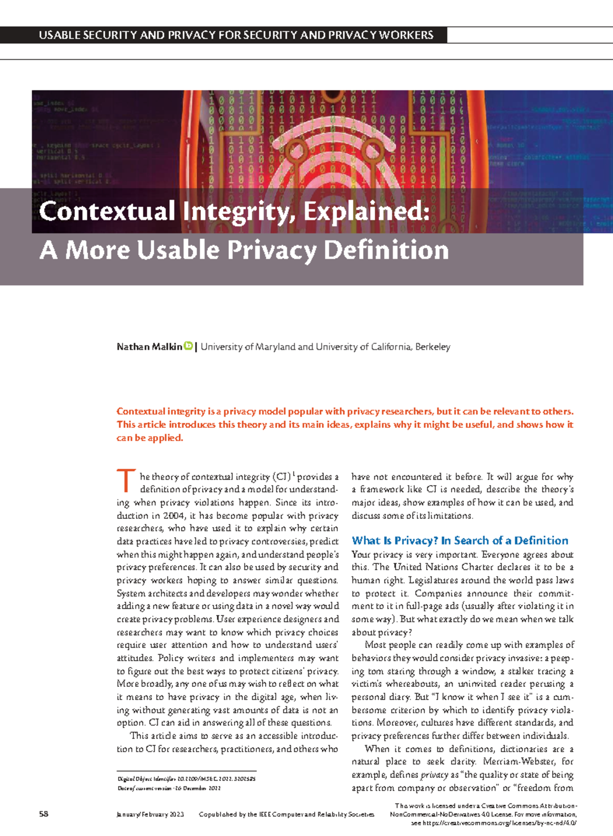Contextual Integrity in Privacy: A Framework for Security Workers - Studocu