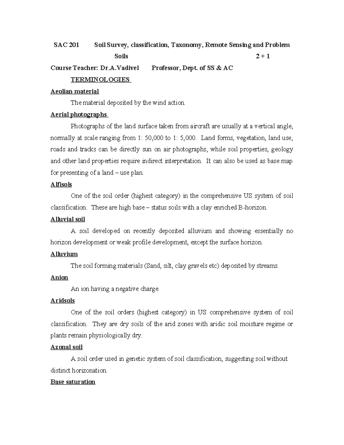 SAC 201 Soil Survey Terminologies: Classification & Remote Sensing ...