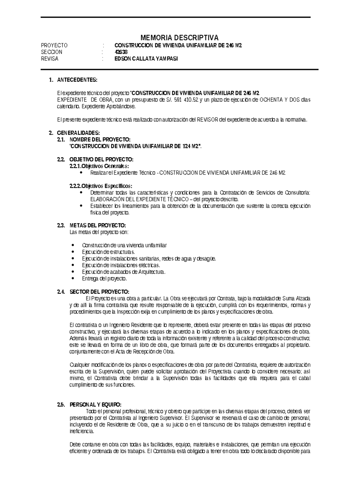 Memoria Descriptiva del Proyecto de Vivienda Unifamiliar 246 m² ...