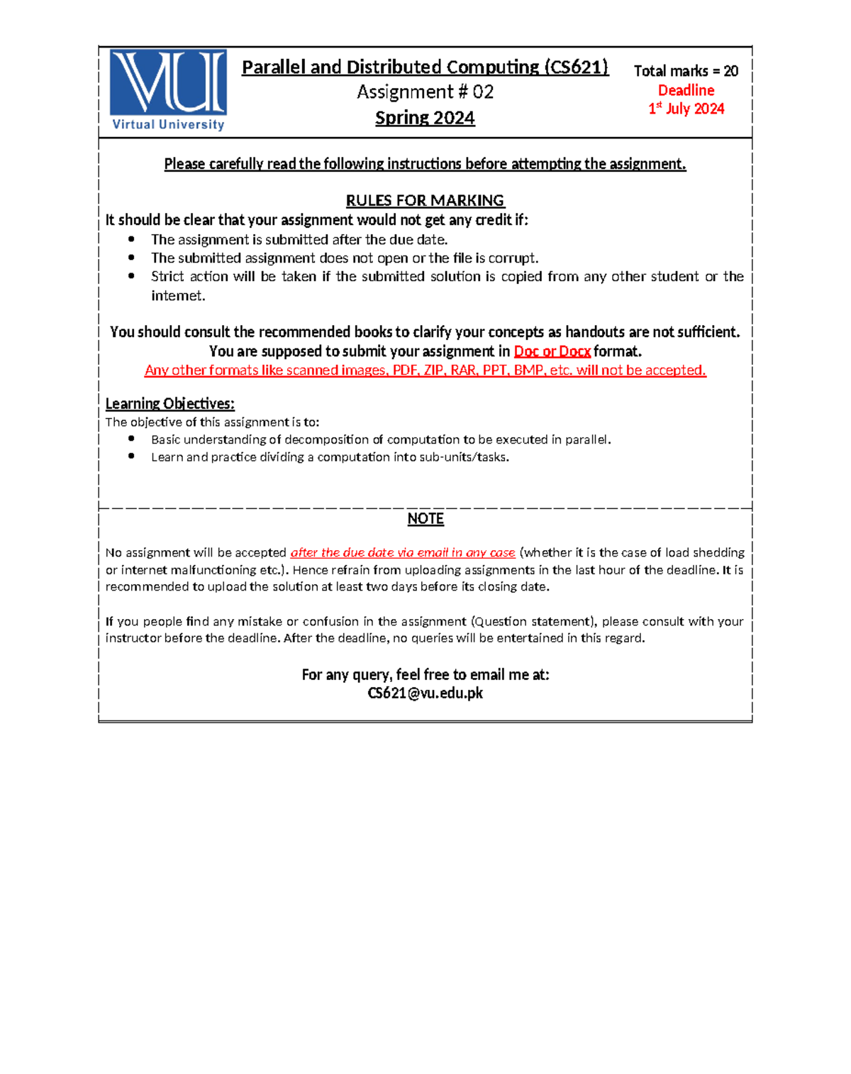 Spring 2024 CS621 2 - Assignment File - Parallel and Distributed ...