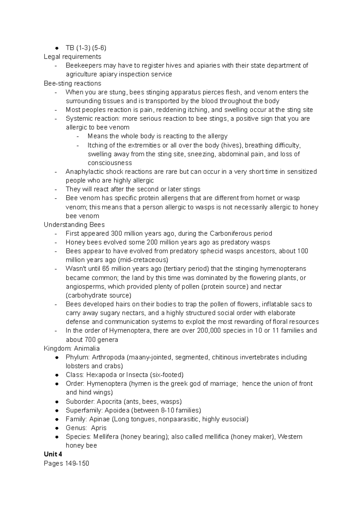 ENVS2070 Notes: Unit 1 & 4 on Bees & Beekeeping Practices - Studocu