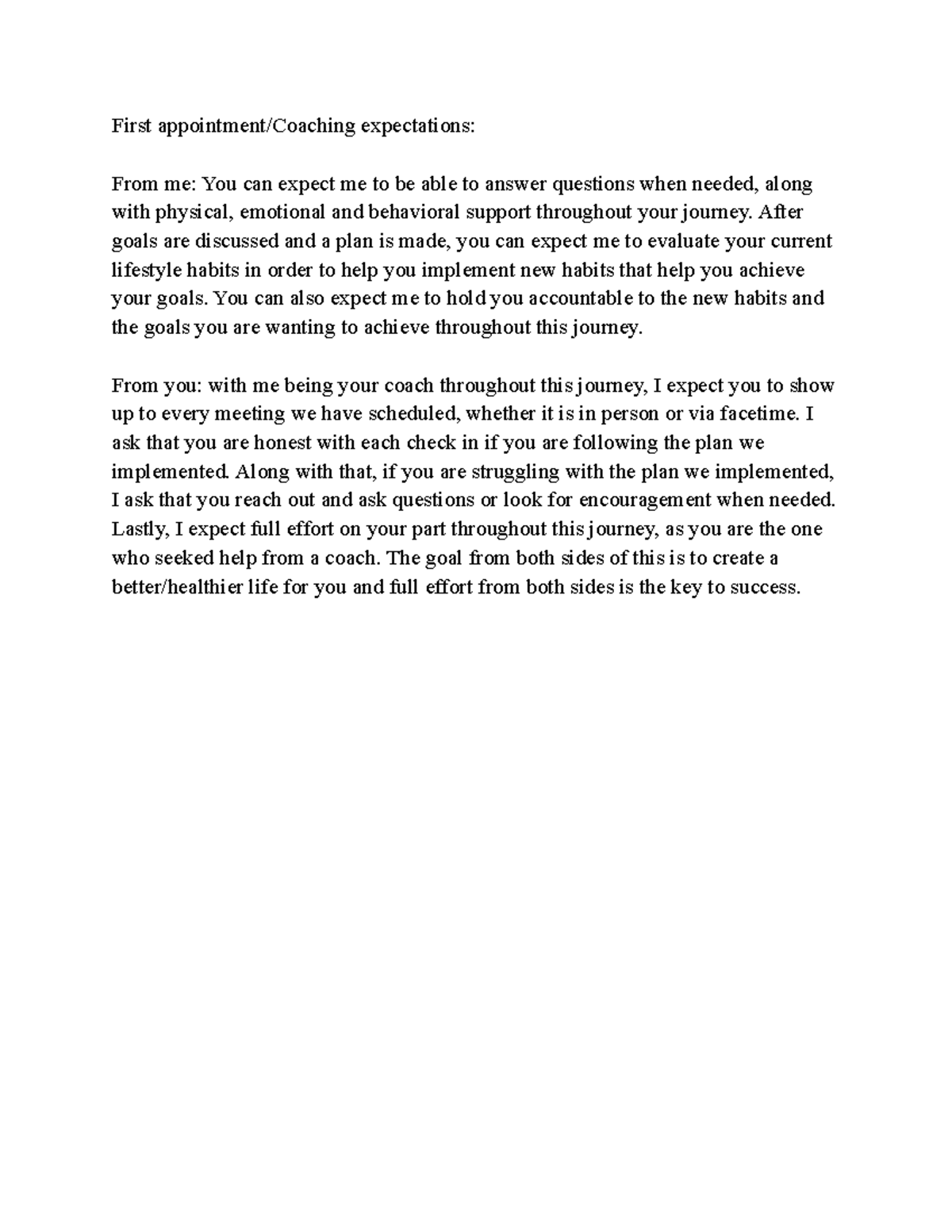 Coaching Expectations - First appointment/Coaching expectations: From ...
