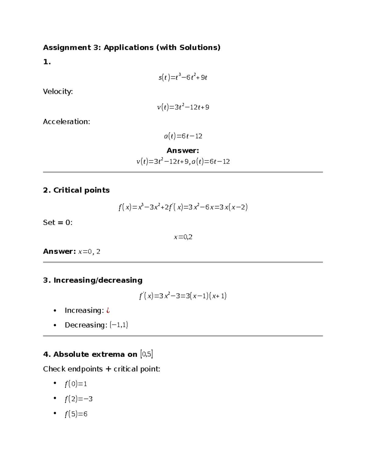 Assignment 3 - Calc 1 - Assignment 3: Applications (with Solutions) 1 ...