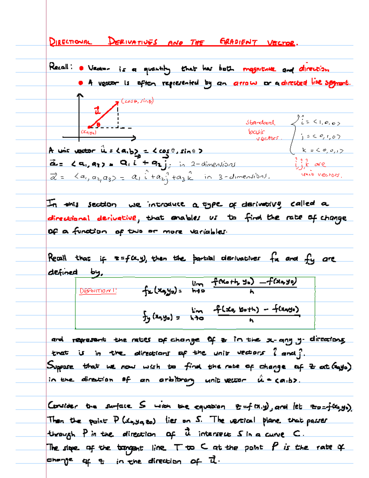 Lecture 16 Notes on Directional Derivatives and Gradients - Studocu