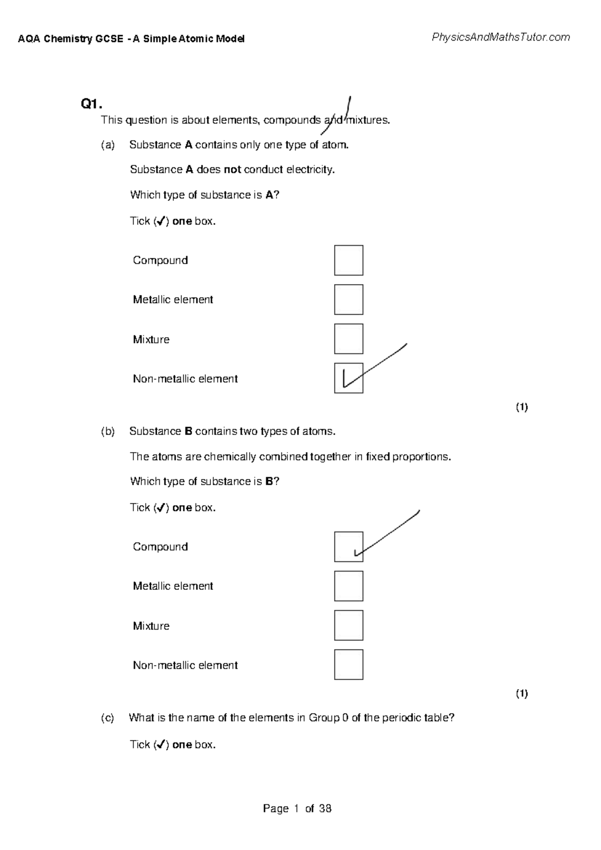 AQA Chemistry GCSE 1.1 Simple Atomic Model Question Paper - Studocu